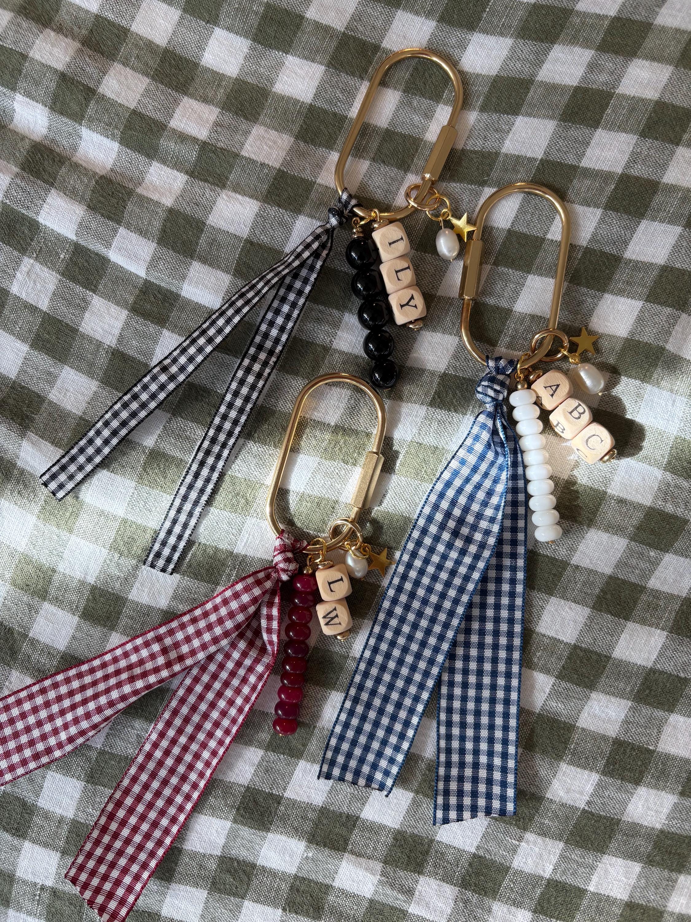 Ribbon Carabiner Bag Charm | Personalizable | Gold Accents