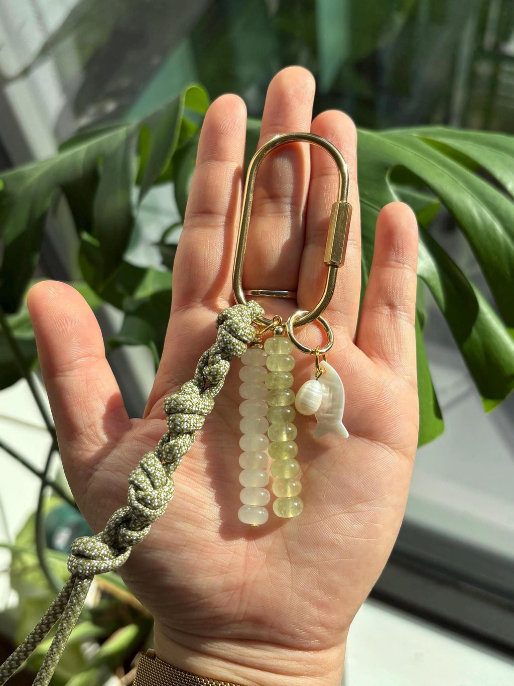 Paracord + Fish Accent Carabiner Bag Charm | Gold Accents