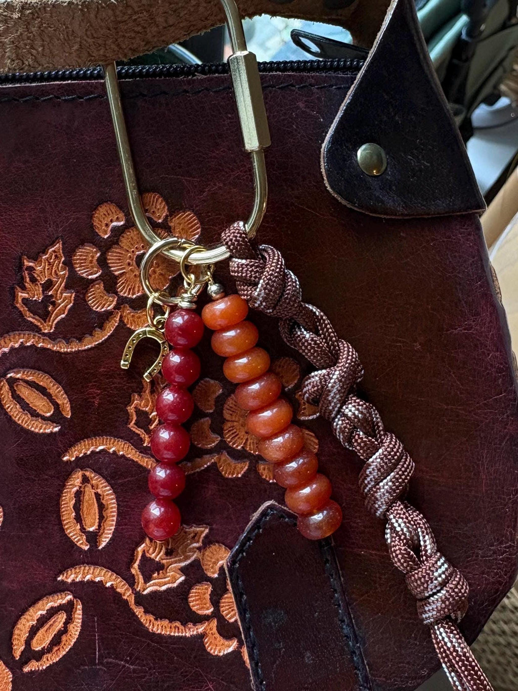 Western-Style Paracord Carabiner Bag Charm | Gold Accents