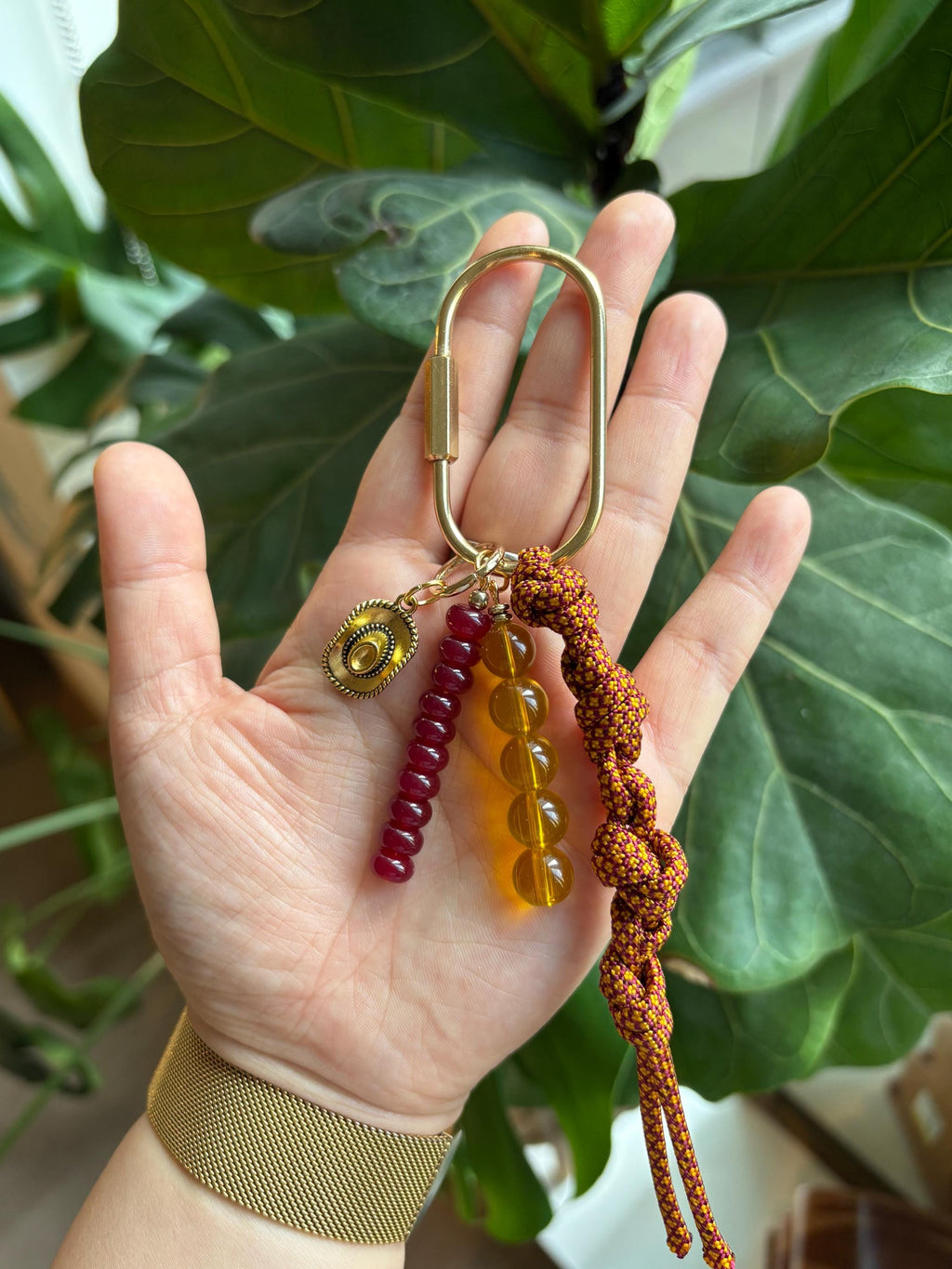 Western-Style Paracord Carabiner Bag Charm | Gold Accents