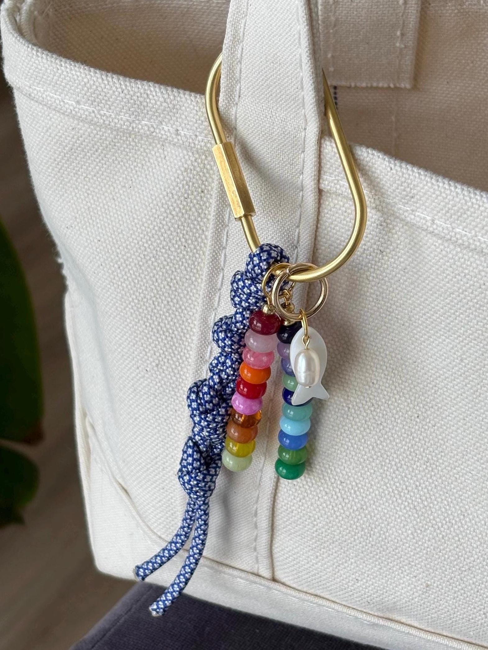 Paracord + Fish Accent Carabiner Bag Charm | Gold Accents