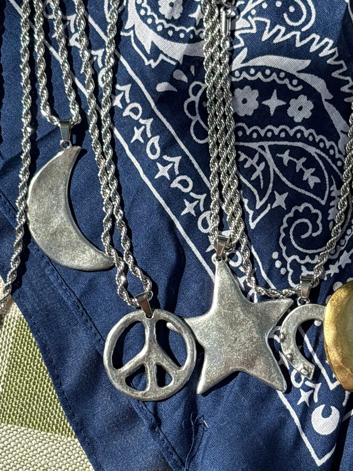 Chunky Charm Silver Necklace with Rope Chain | Tarnish Resistant | 16 & 18"