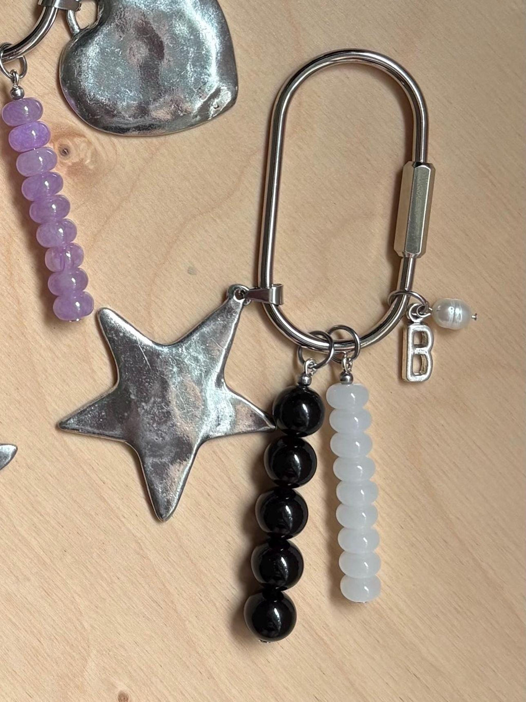 Chunky Silver Charm Carabiner Keychain | Customizable