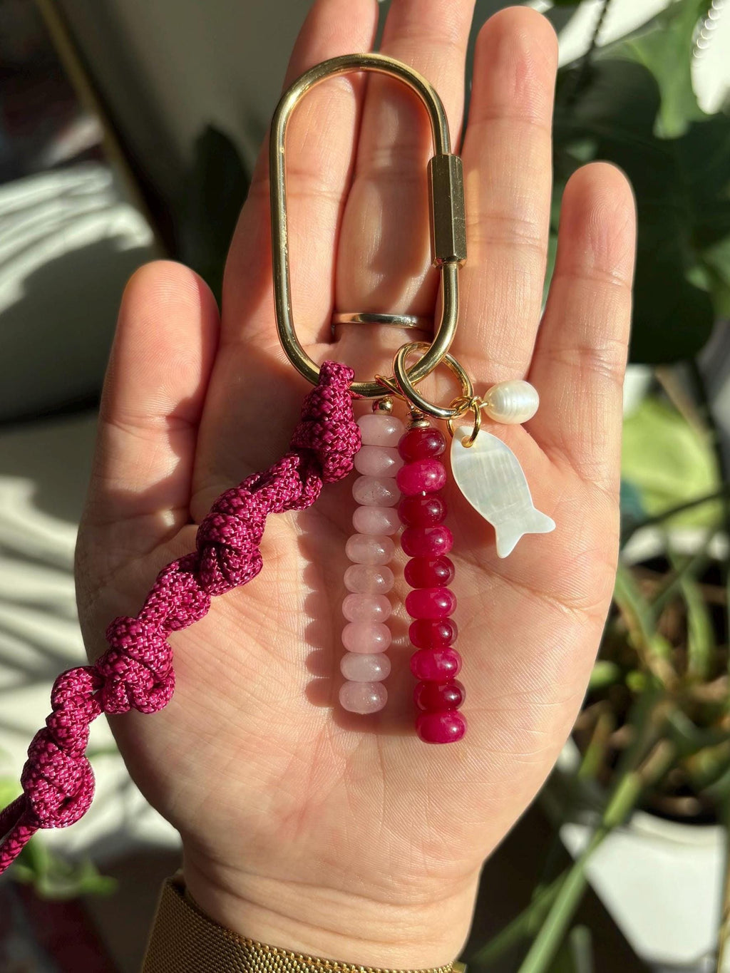 Paracord + Fish Accent Carabiner Bag Charm | Gold Accents