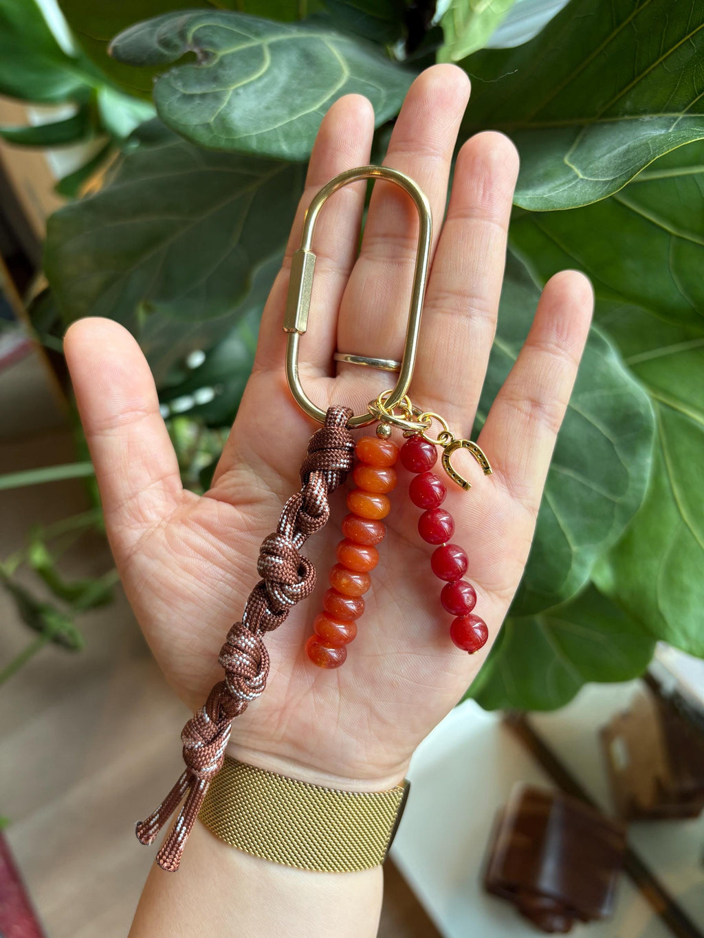 Western-Style Paracord Carabiner Bag Charm | Gold Accents