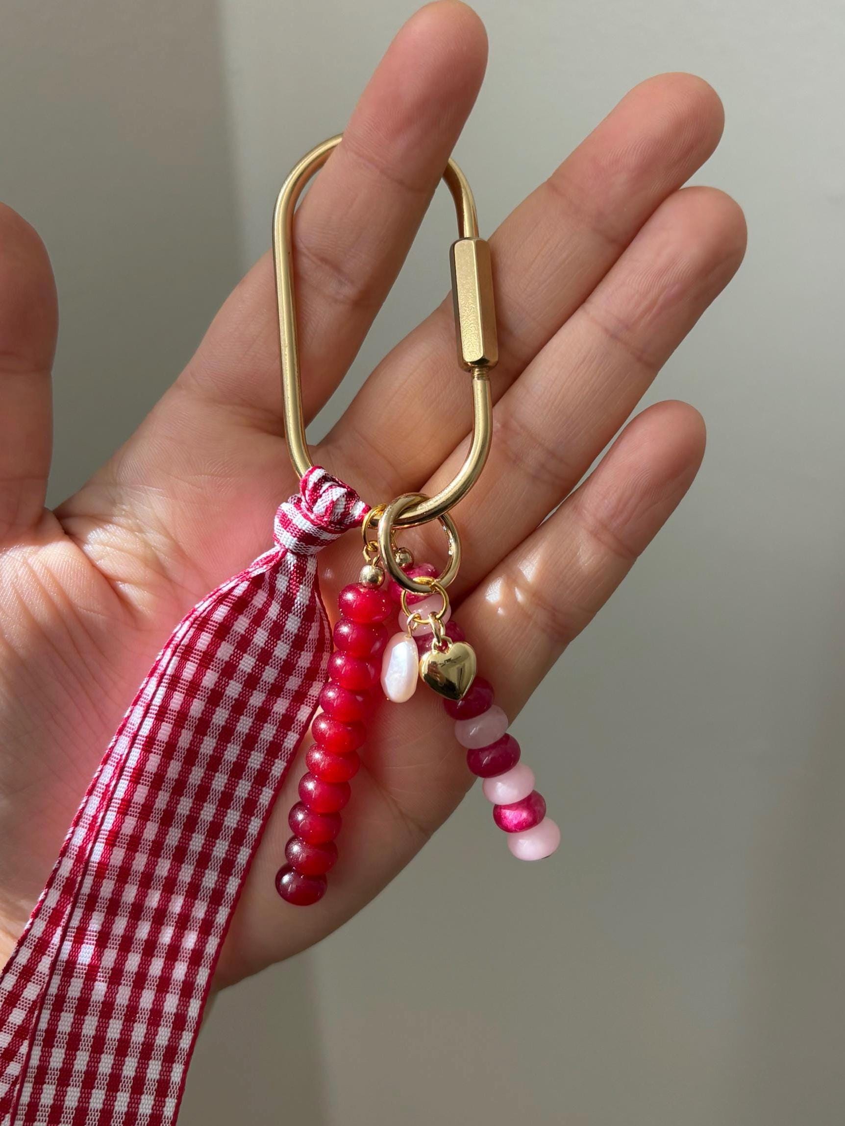 Multi Medium + Pearl Accent Carabiner Bag Charms | Gold Accents