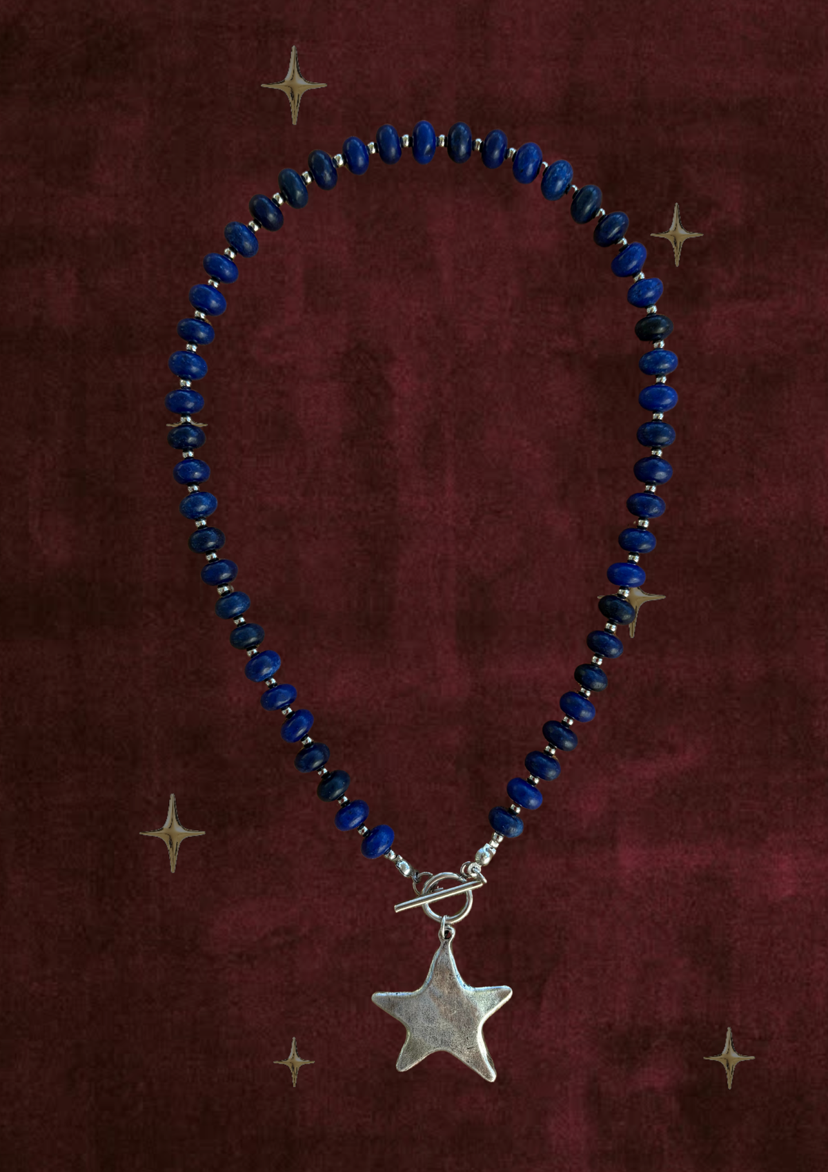 Lapis Star Beaded Necklace | Tarnish Resistant Accents | 17'