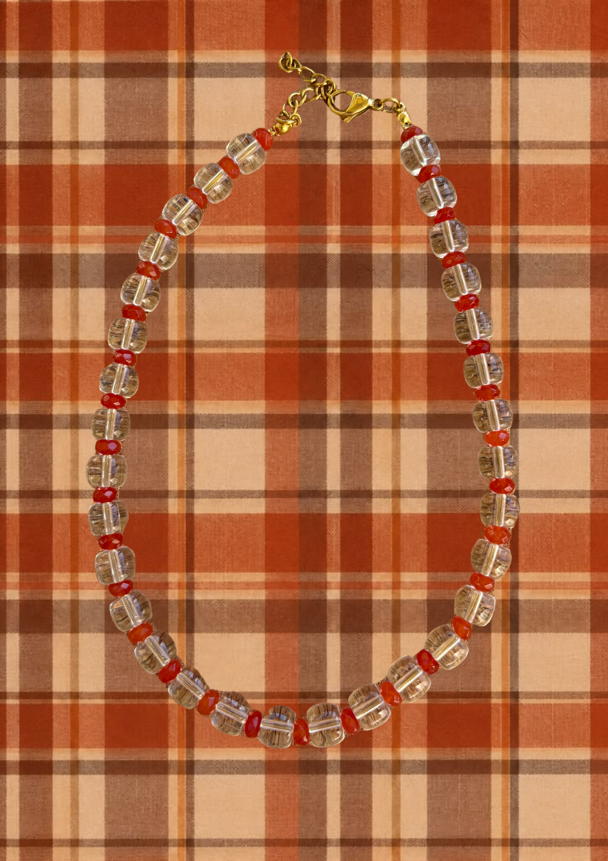 Clear & Burnt Orange Beaded Necklace | Tarnish Resistant Accents | 16-18'