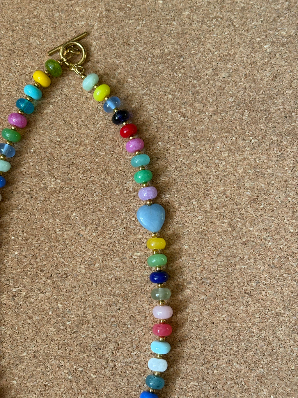 Multicolor Beaded Necklace with Light Blue Heart | Tarnish Resistant Accents | 17'