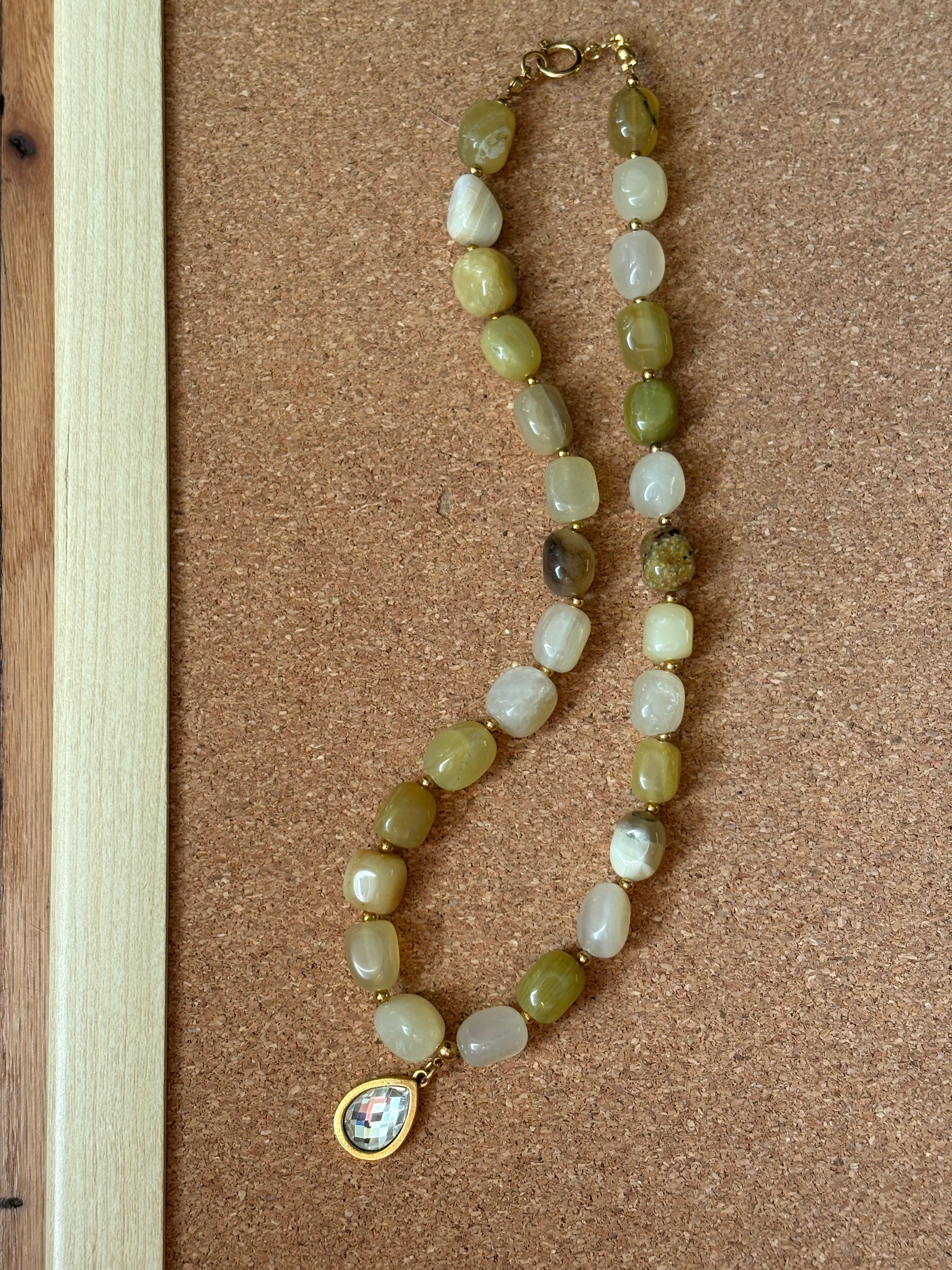 Earth Tone Chunky Beaded Necklace with Gold Pendant | Tarnish Resistant | 18'