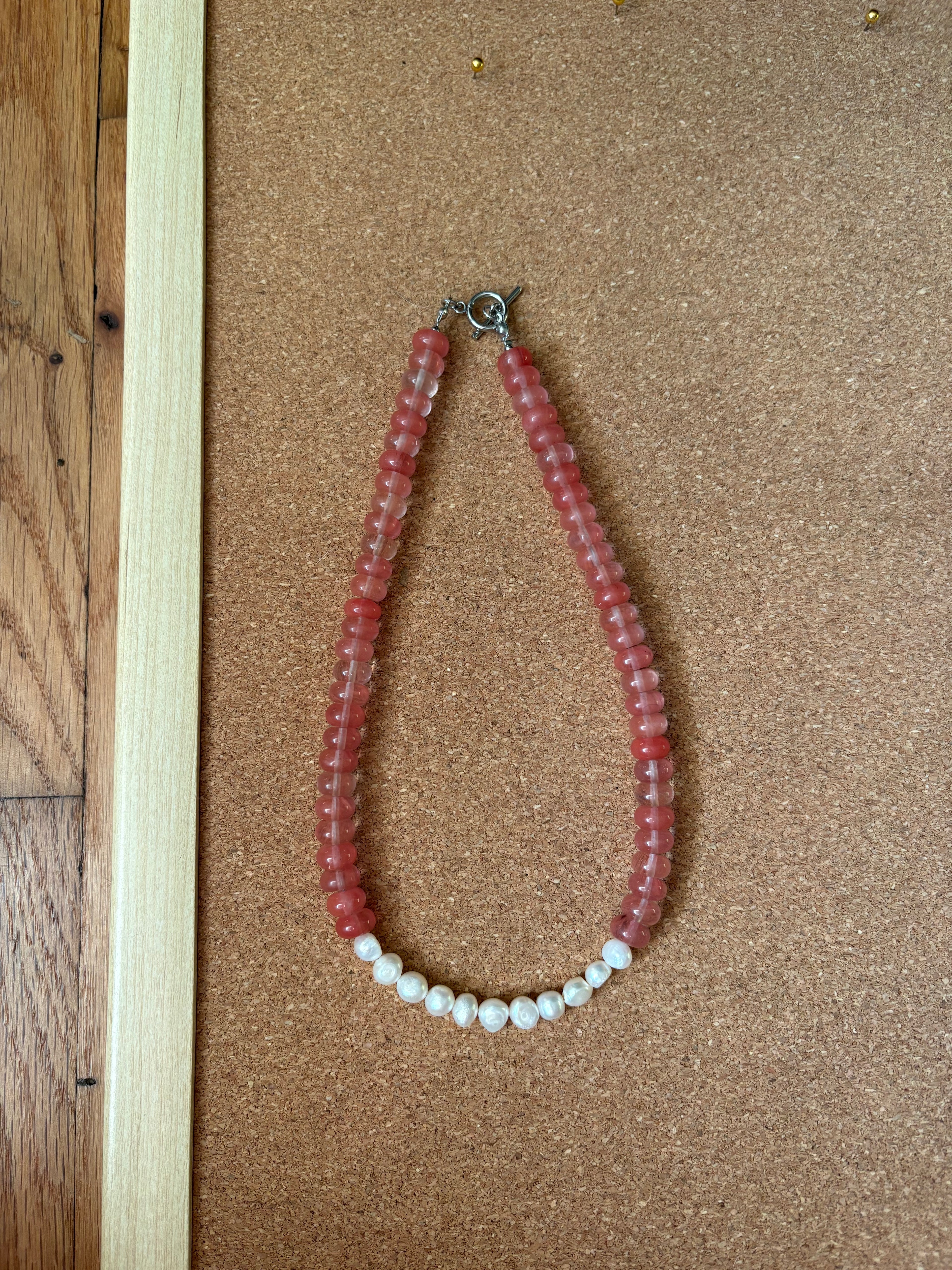 Pink Translucent Pearl Chunky Necklace | Tarnish Resistant | 17'