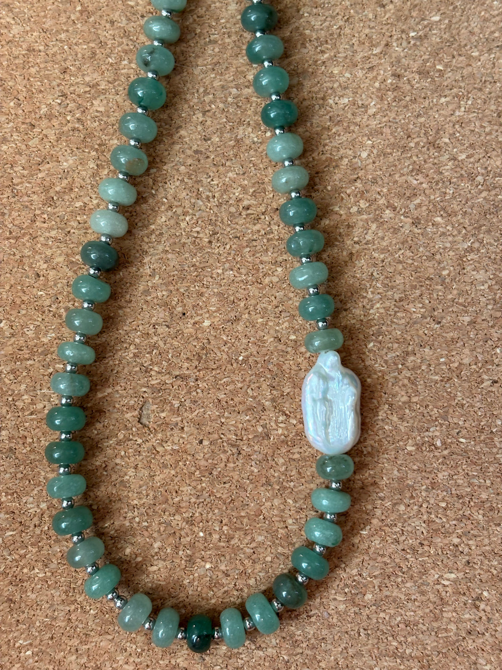 Sage Green Rondelle Necklace with Side Pearl Detail | Tarnish Resistant Accents | 17'
