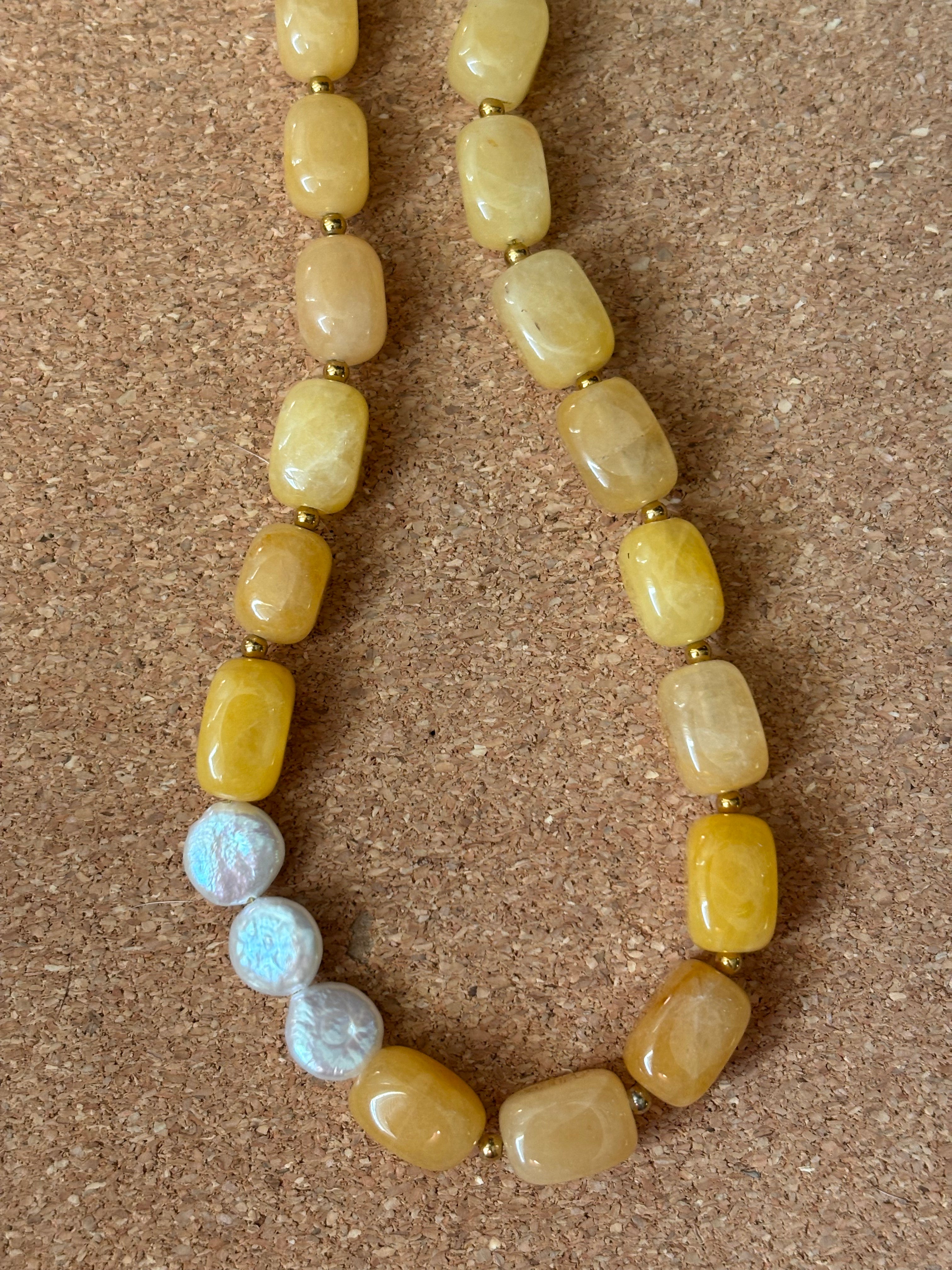 Light Orange Chunky Stone Necklace with Coin Pearls | Tarnish Resistant Accents | 16.5'