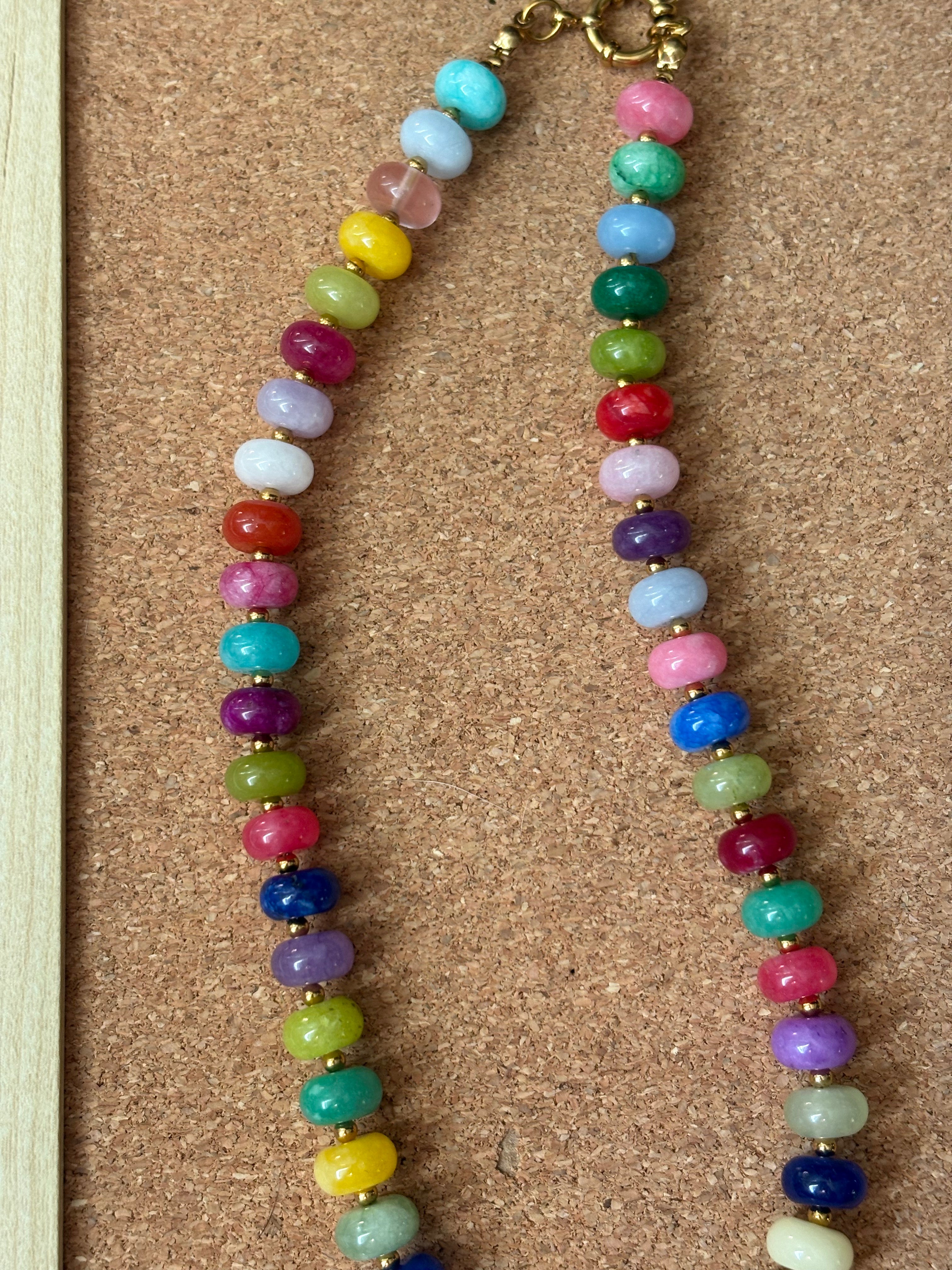Chunky Multicolor Beaded Necklace | Tarnish Resistant Accents | 17'