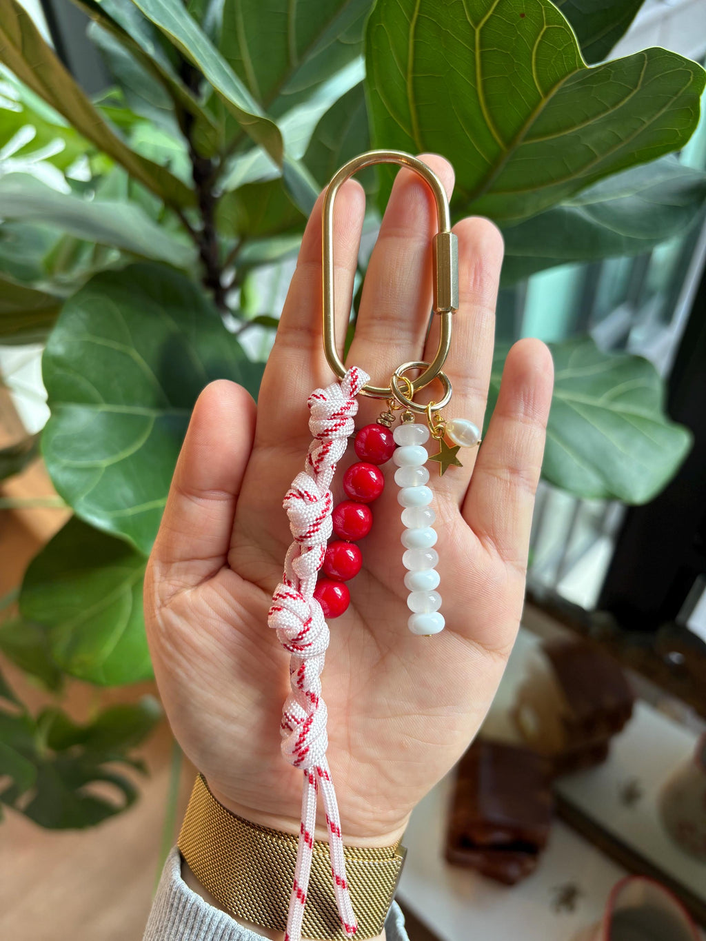 Paracord + Star Accent Carabiner Bag Charm | Gold Accents