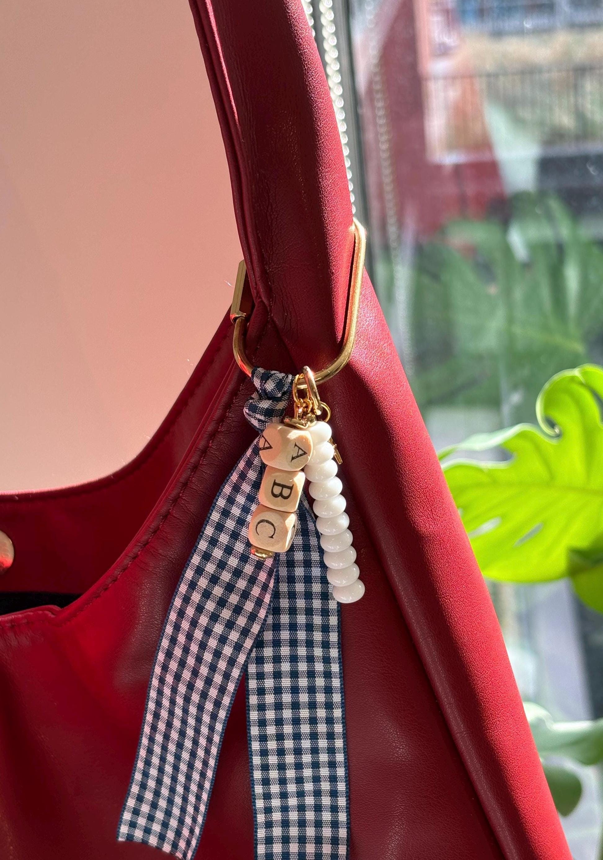 Ribbon Carabiner Bag Charm | Personalizable | Gold Accents