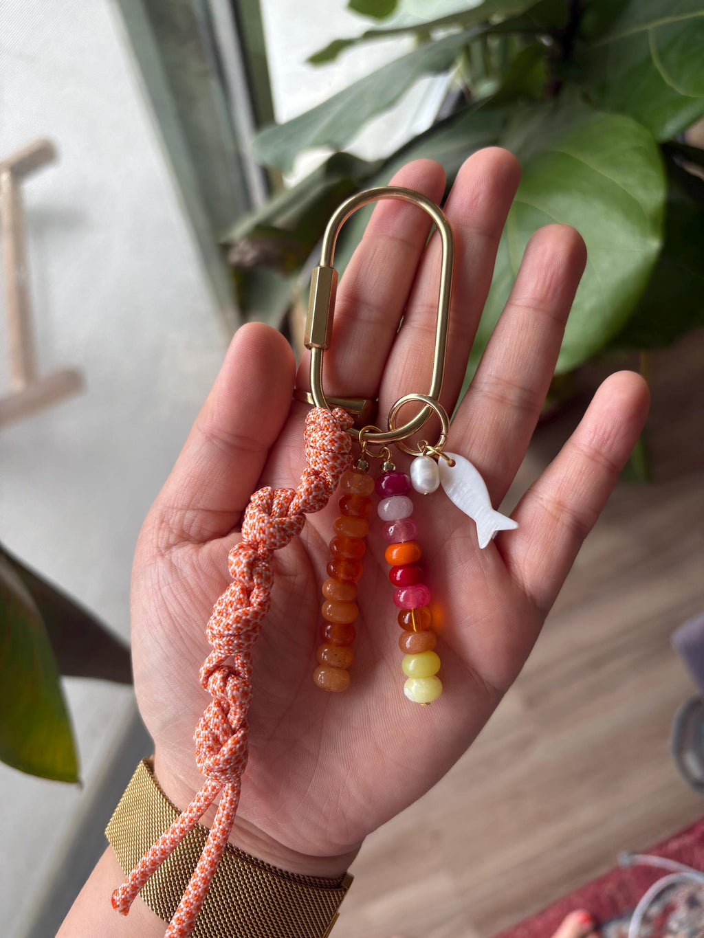 Paracord + Fish Accent Carabiner Bag Charm | Gold Accents