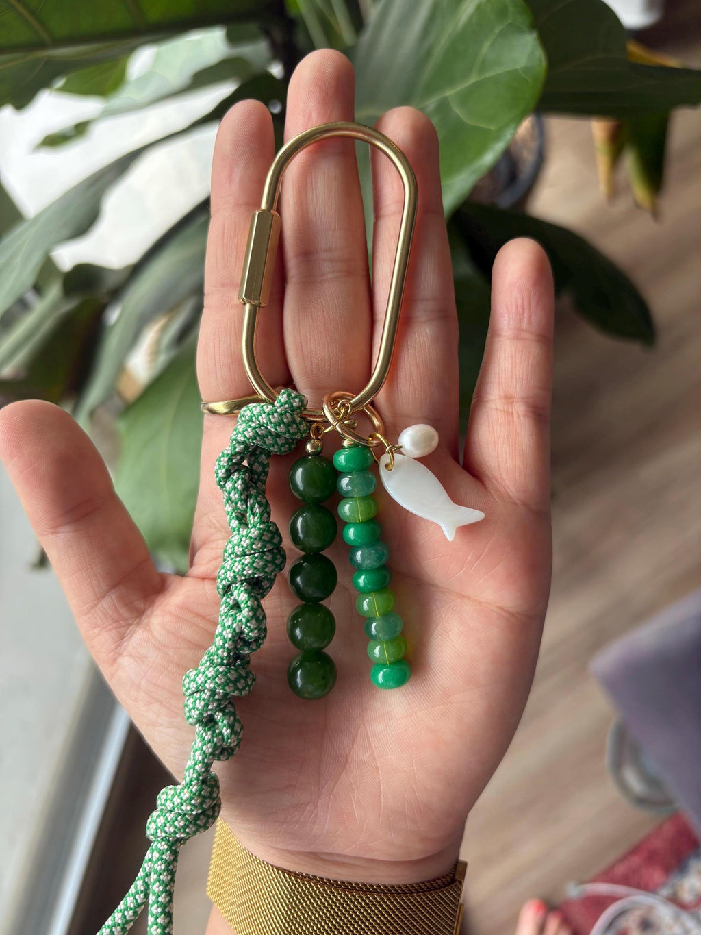 Paracord + Fish Accent Carabiner Bag Charm | Gold Accents
