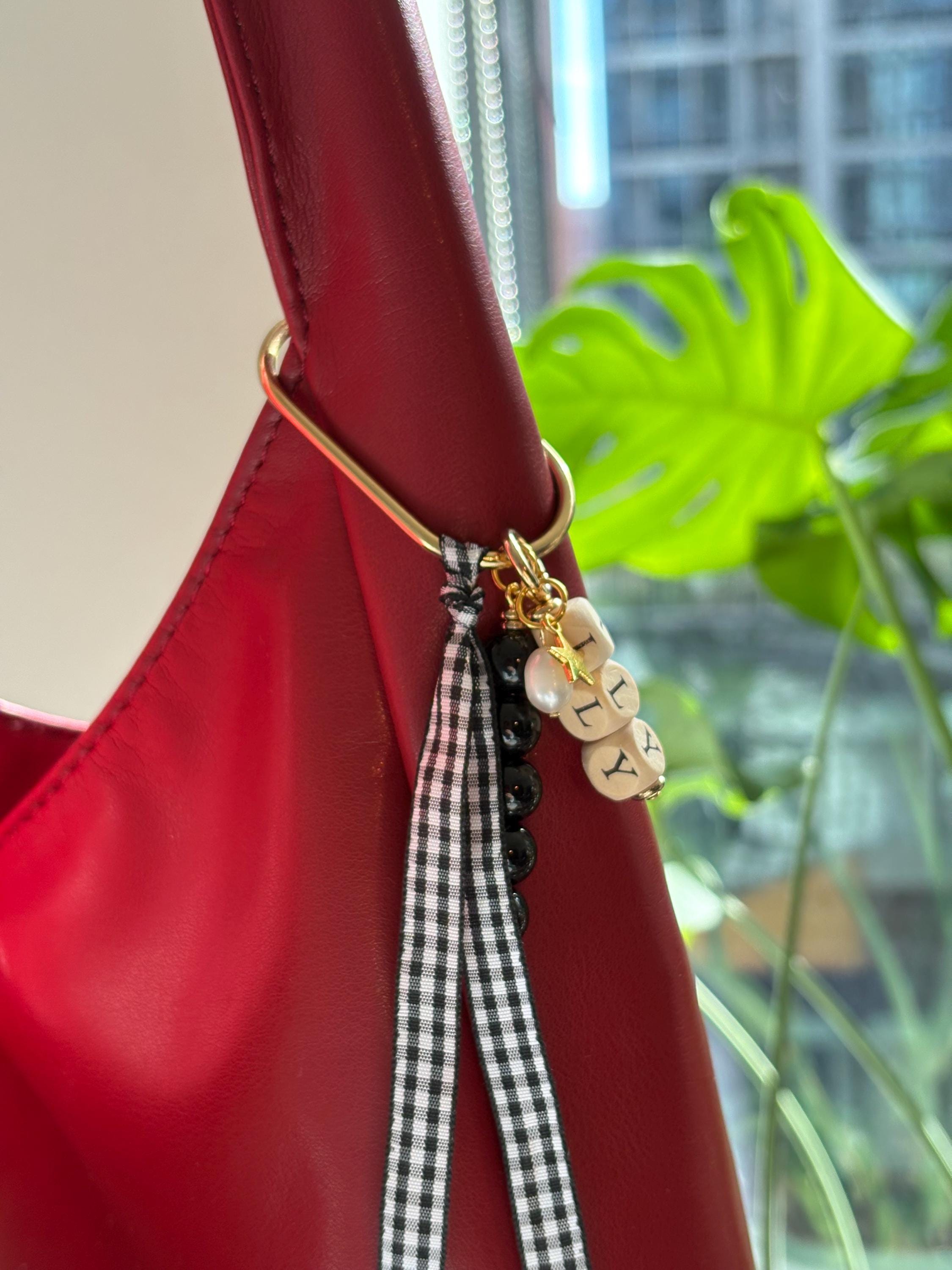 Ribbon Carabiner Bag Charm | Personalizable | Gold Accents