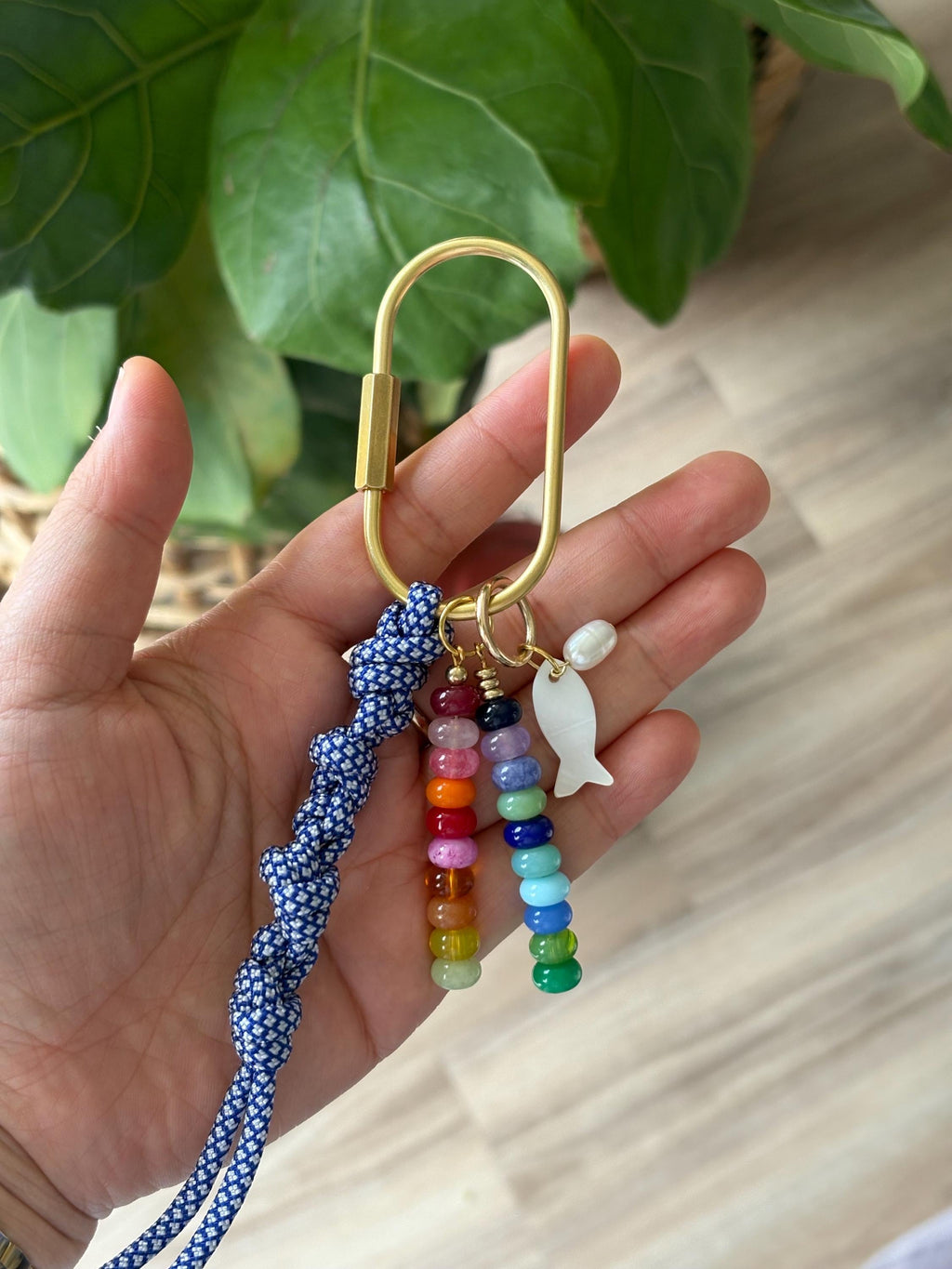 Paracord + Fish Accent Carabiner Bag Charm | Gold Accents