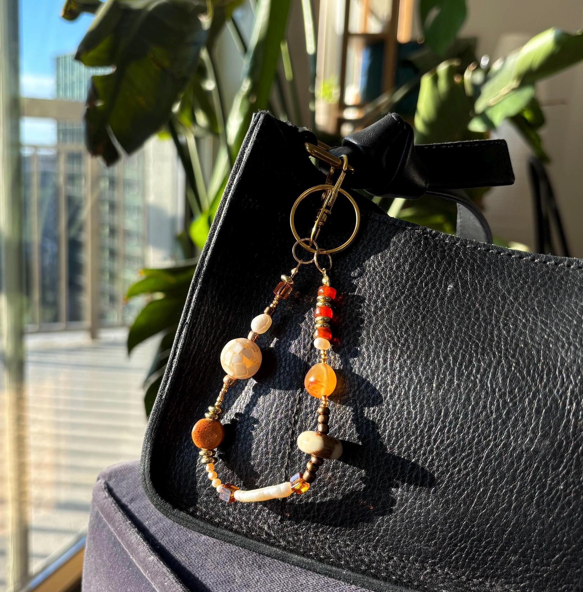 Bag Charm Keychains with Freshwater Pearls and Vibrant Glass Beads, Handmade and Customizable Style & Length, Perfect for Gifts