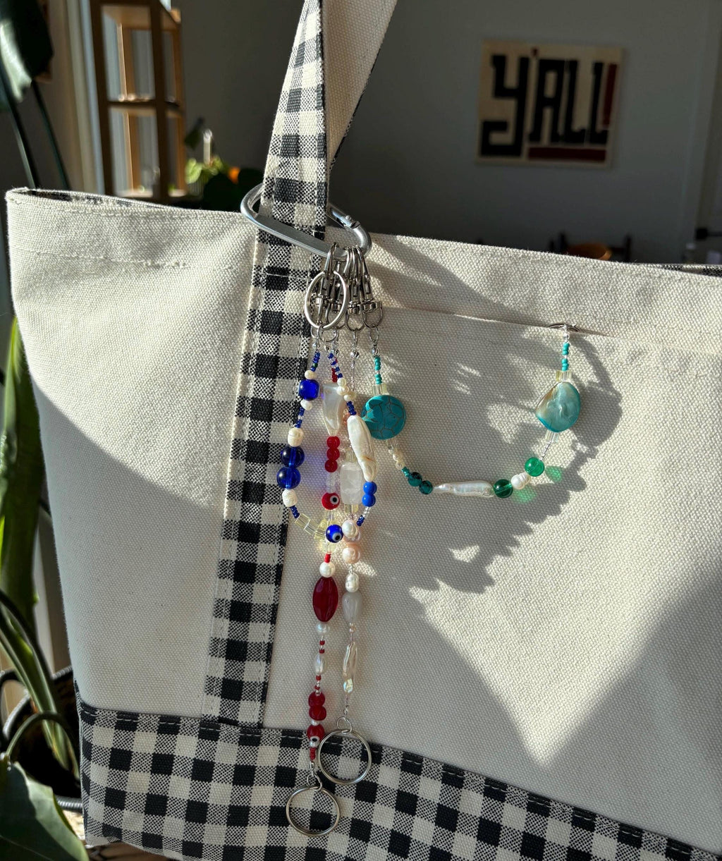 Bag Charm Keychains with Freshwater Pearls and Vibrant Glass Beads, Handmade and Customizable Style & Length with Silver, Gifts for Purses
