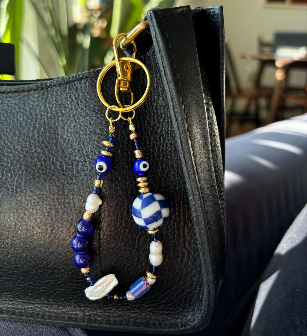 Bag Charm Keychains with Freshwater Pearls and Vibrant Glass Beads, Handmade and Customizable Style & Length, Perfect for Gifts