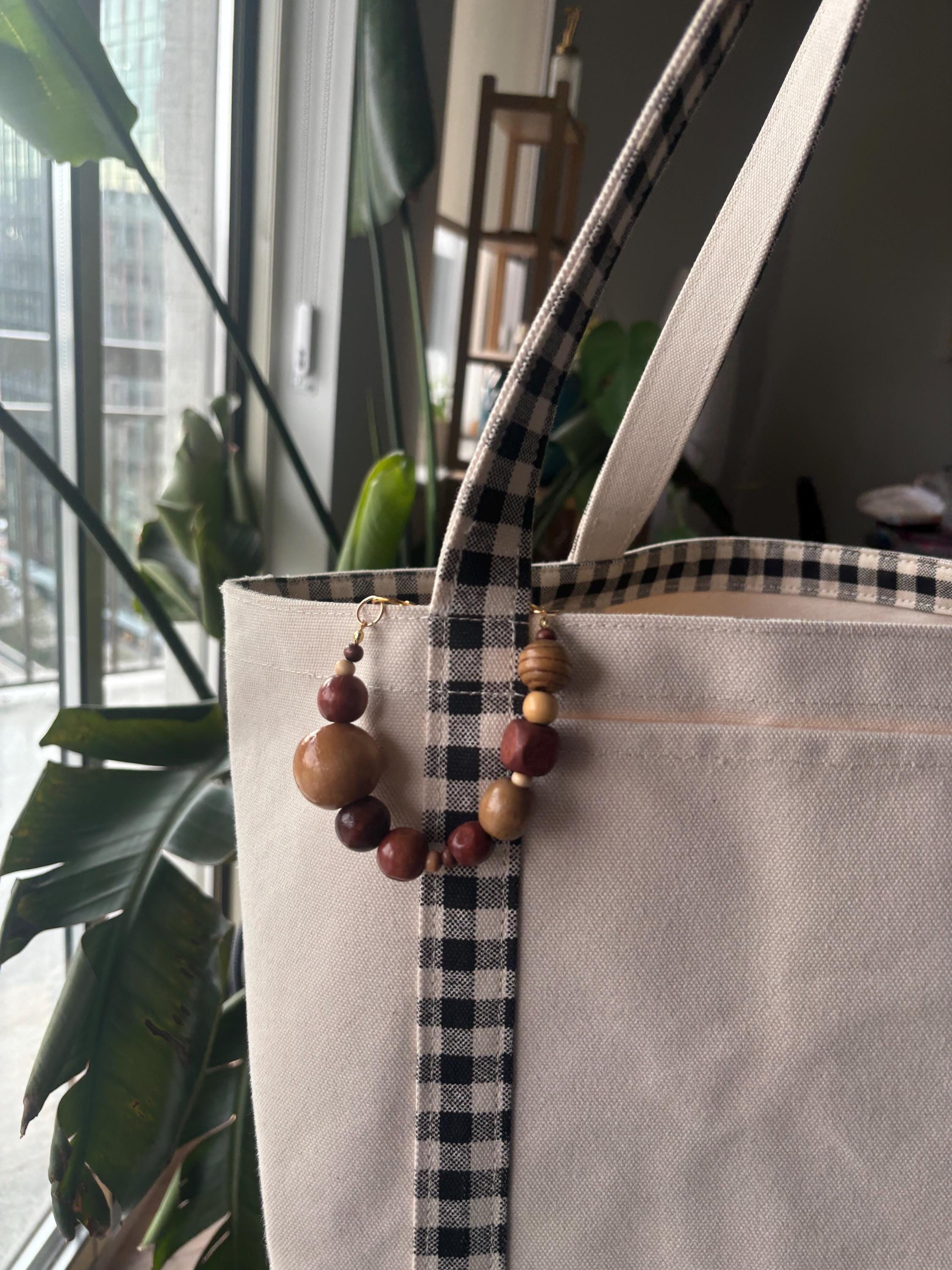 Bag Keychain with Wood Beads and Gold Accents, Handmade and Customizable Style & Length for Purse, Perfect for Gifts