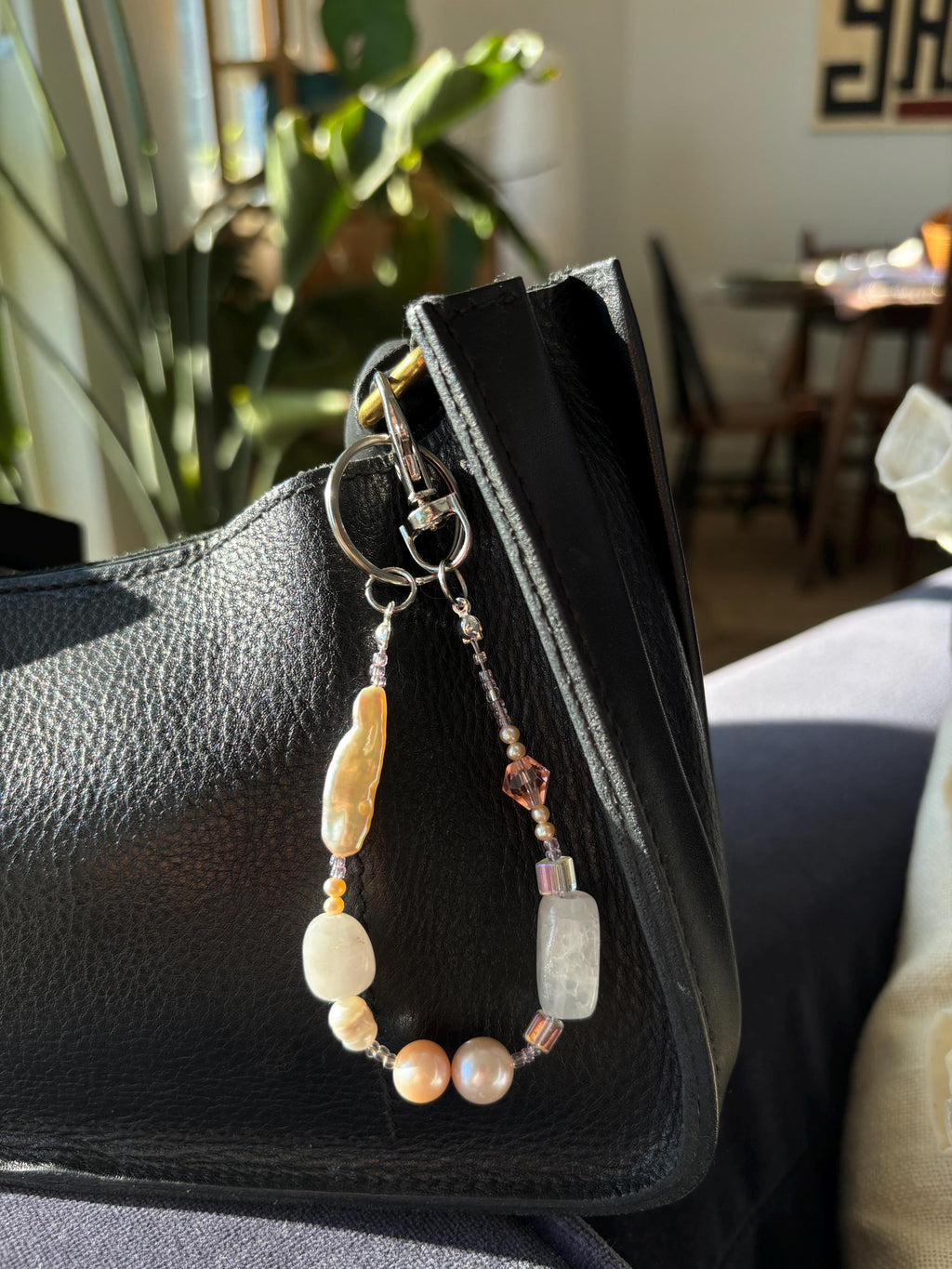 Bag Charm Keychains with Freshwater Pearls and Vibrant Glass Beads, Handmade and Customizable Style & Length with Silver, Gifts for Purses