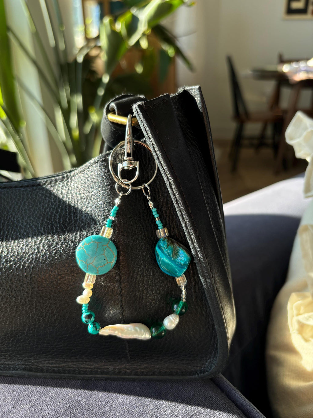 Bag Charm Keychains with Freshwater Pearls and Vibrant Glass Beads, Handmade and Customizable Style & Length with Silver, Gifts for Purses