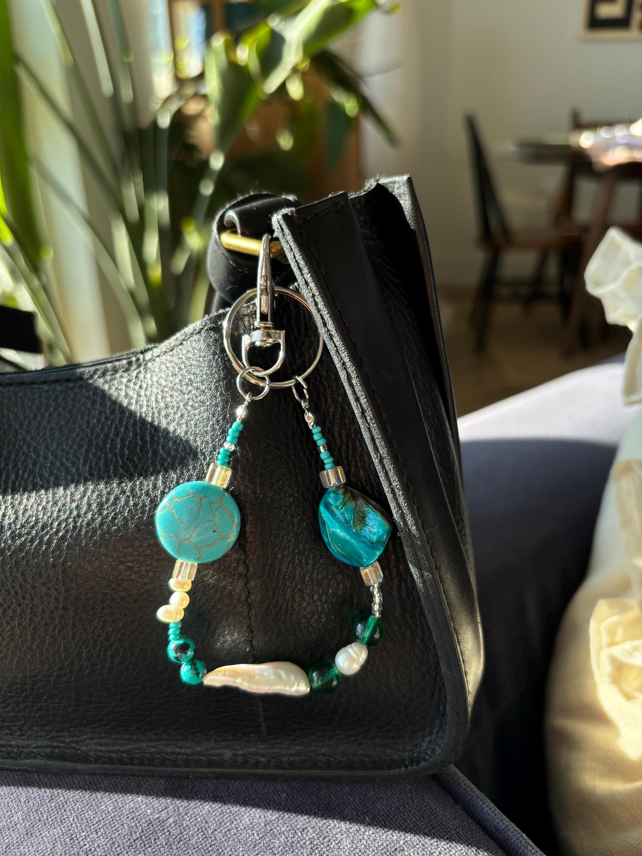 Bag Charm Keychains with Freshwater Pearls and Vibrant Glass Beads, Handmade and Customizable Style & Length with Silver, Gifts for Purses
