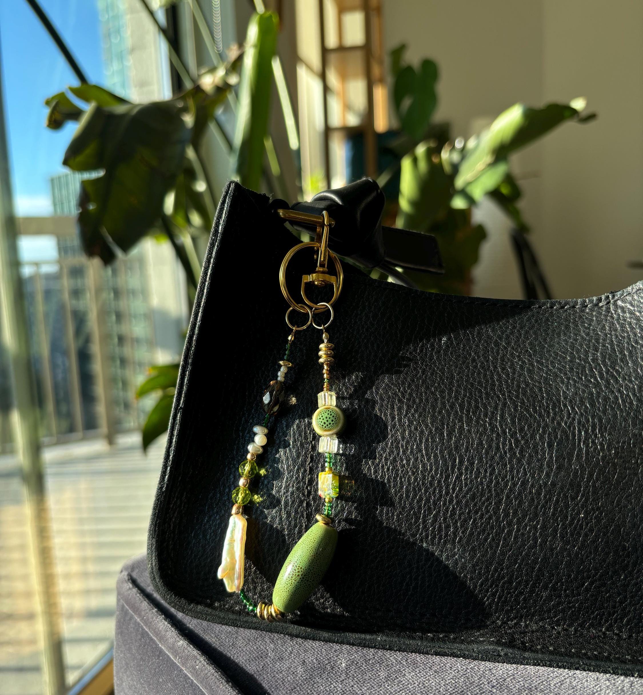 Bag Charm Keychains with Freshwater Pearls and Vibrant Glass Beads, Handmade and Customizable Style & Length, Perfect for Gifts