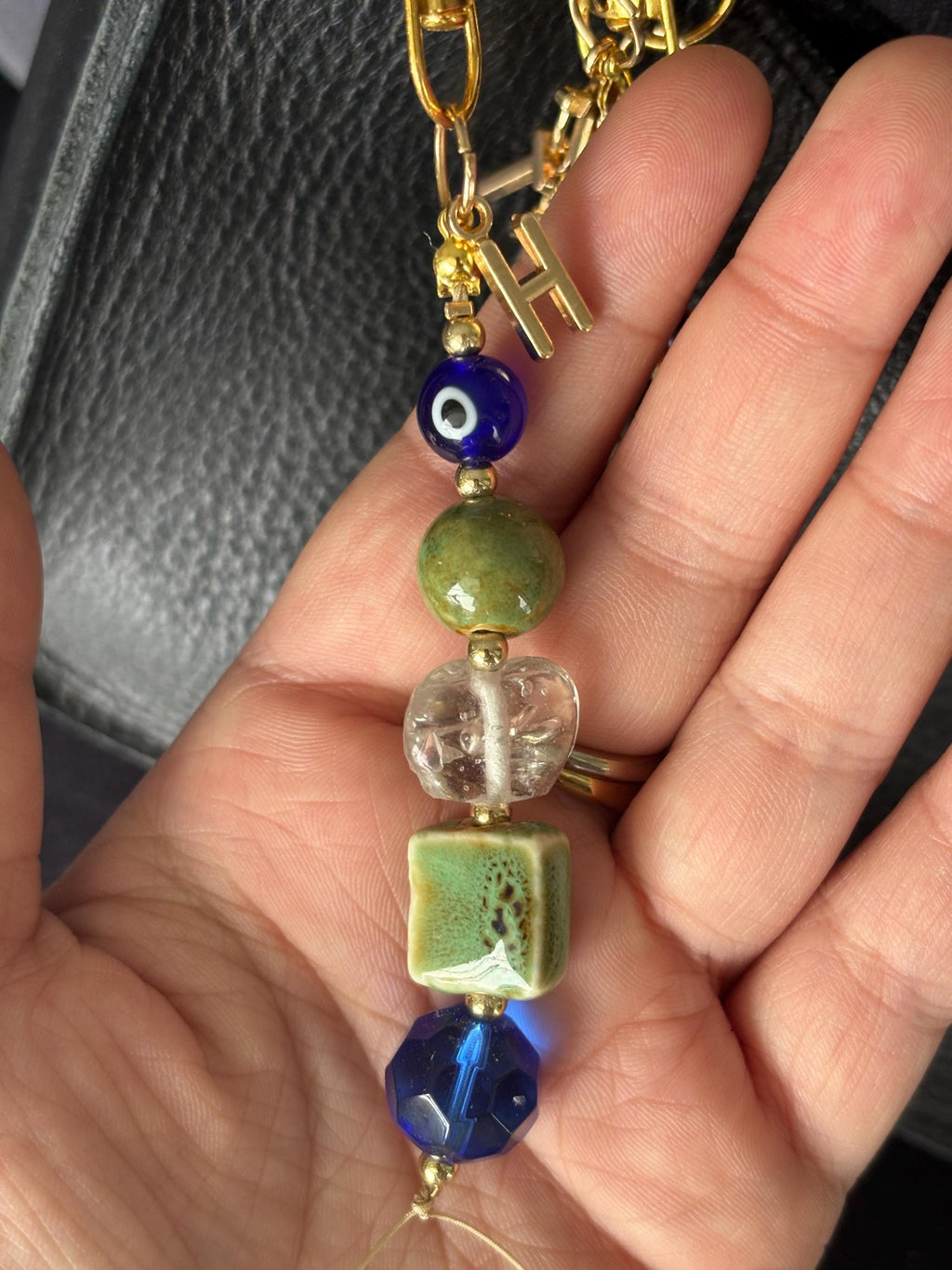 Bag Charm Keychains with Customizable Gold Letters and Vibrant Glass + Ceramic Beads, Handmade and Perfect for Purse Gifts & Favors