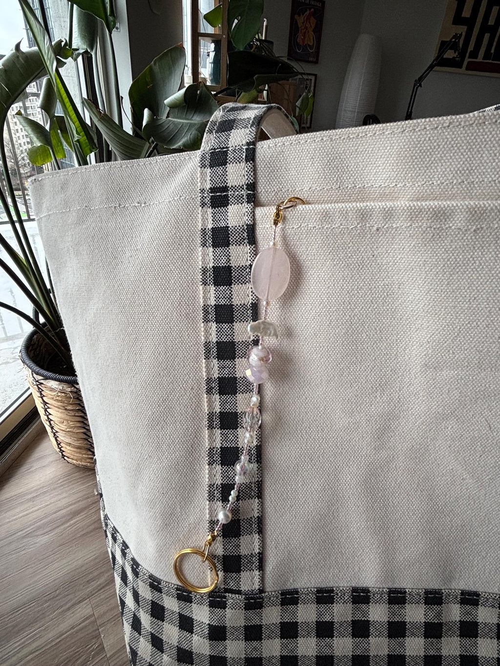Bag Charm Keychain “Pretty In Pink” with Freshwater Pearls and Glass Beads, Handmade with Gold Accents, Gifts and Party Favors