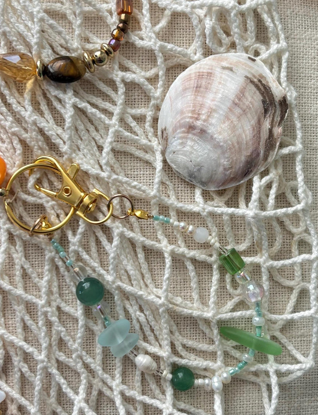 Bag Charm Keychain with Freshwater Pearls and Glass Beads | “Seafoam” | Handmade with Gold Accents, Gifts and Party Favors for Purse