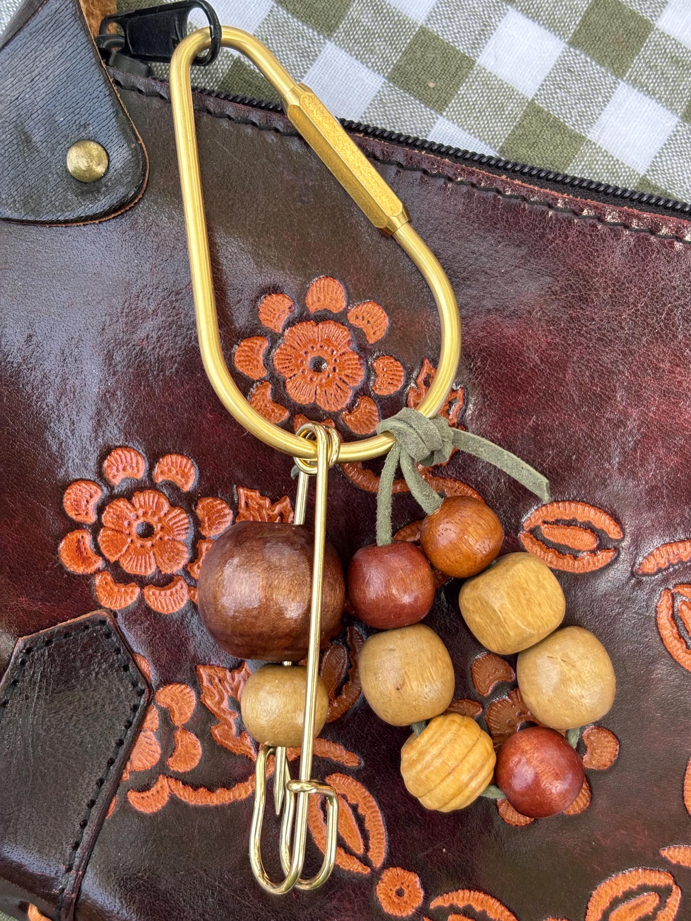 Bag Charm Keychain with Wood Beads and Suede Cord, Customizable and Handmade with Gold Carabiner + Accents, Gifts and Party Favors
