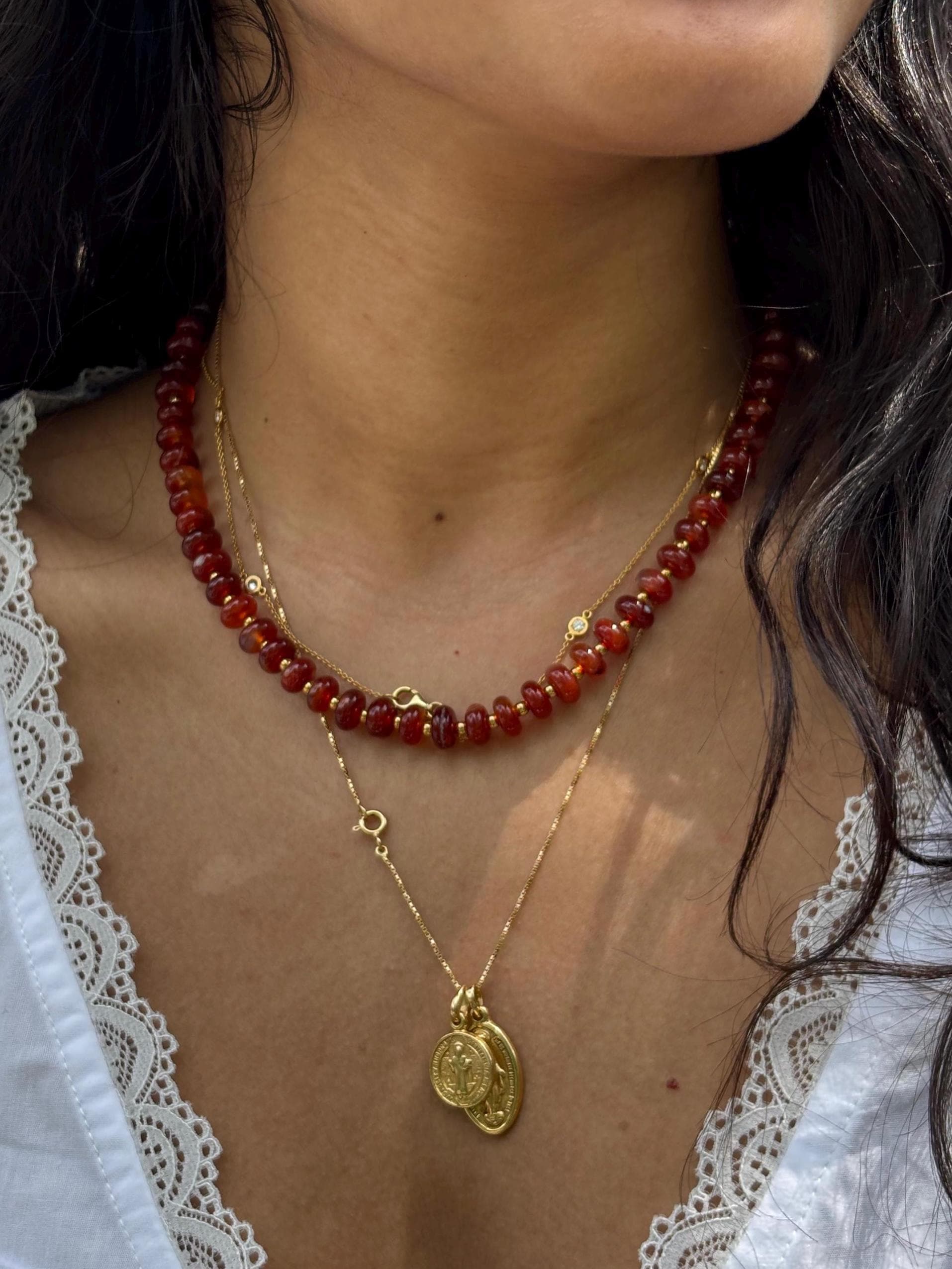 Burnt Orange Beaded Necklace with Tarnish Resistant Gold Accents | Toggle Clasp Closure and Donut Roundelle Glass Beads | 17” + Customizable