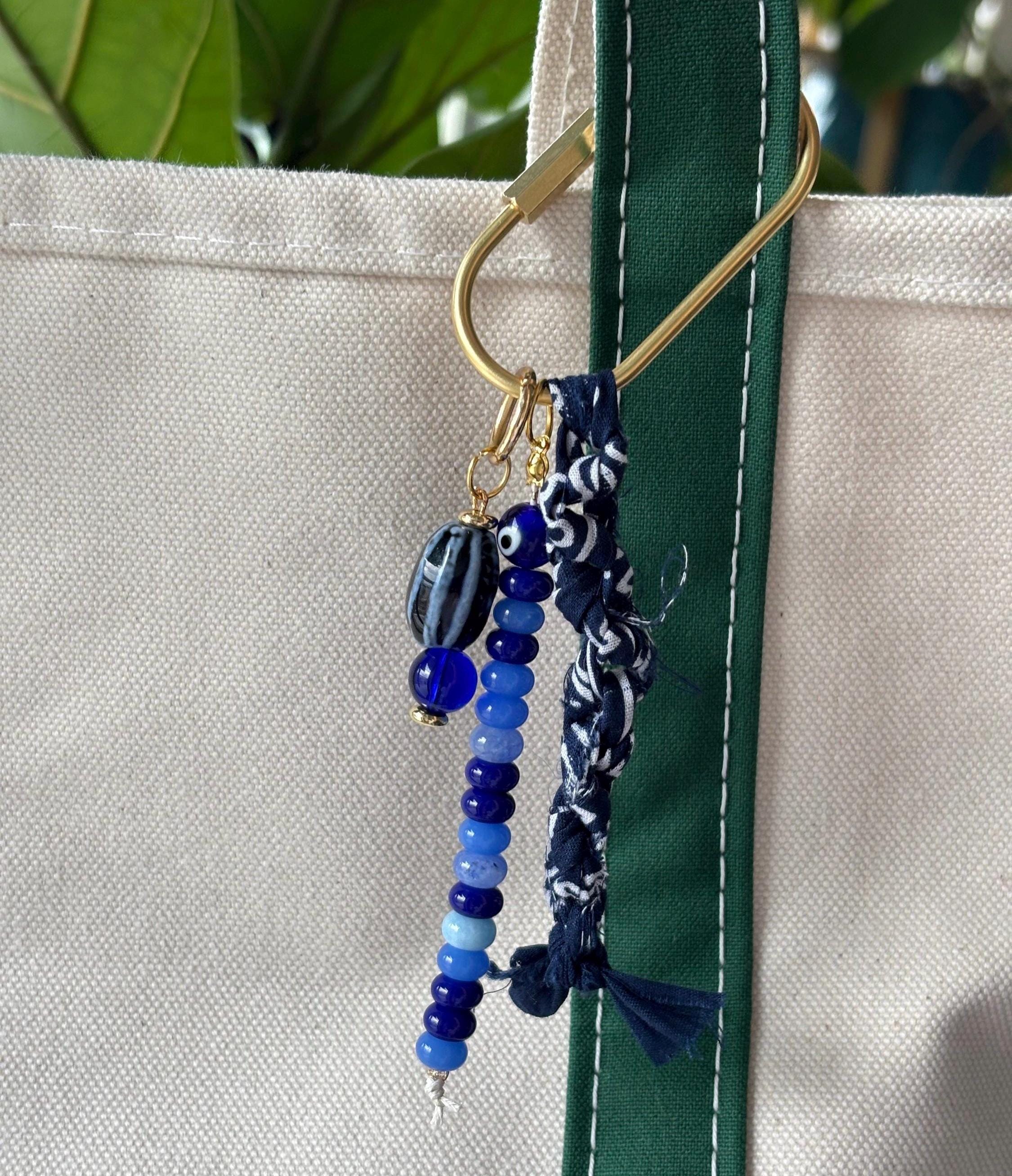 Bag Charm Keychains with Glass + Ceramic Beads, Gold Fixtures, and Bandana Accent | Handmade and Customizable | Perfect for Purse Gifts