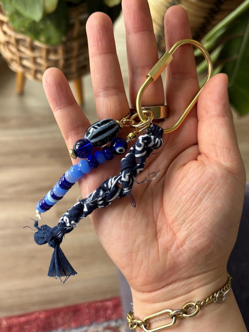 Bag Charm Keychains with Glass + Ceramic Beads, Gold Fixtures, and Bandana Accent | Handmade and Customizable | Perfect for Purse Gifts