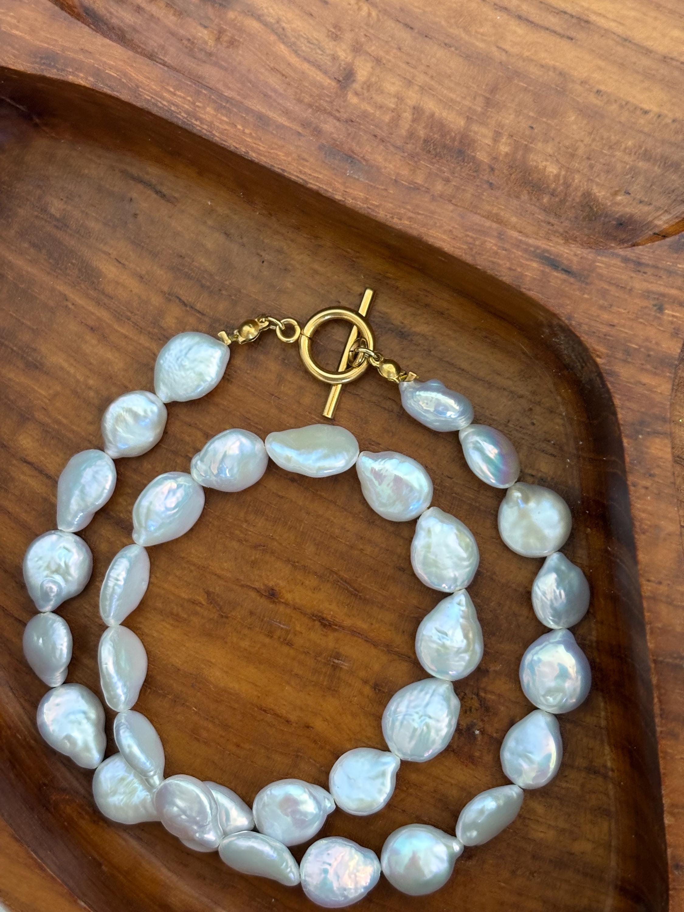 Coin Pearl Choker Necklace | Tarnish Resistant Gold Accents | Circle Toggle Clasp | 16” + Customizable