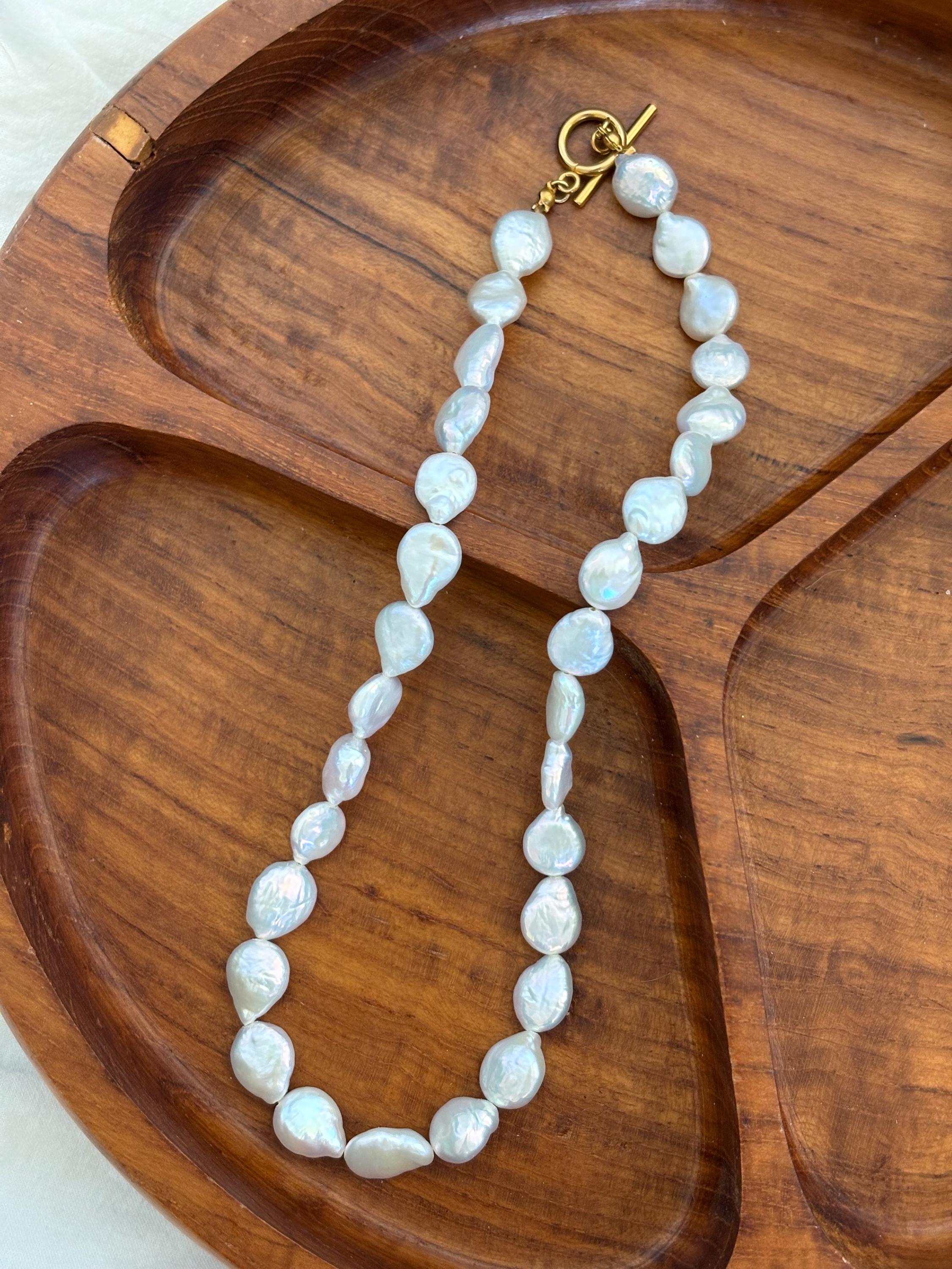 Coin Pearl Choker Necklace | Tarnish Resistant Gold Accents | Circle Toggle Clasp | 16” + Customizable