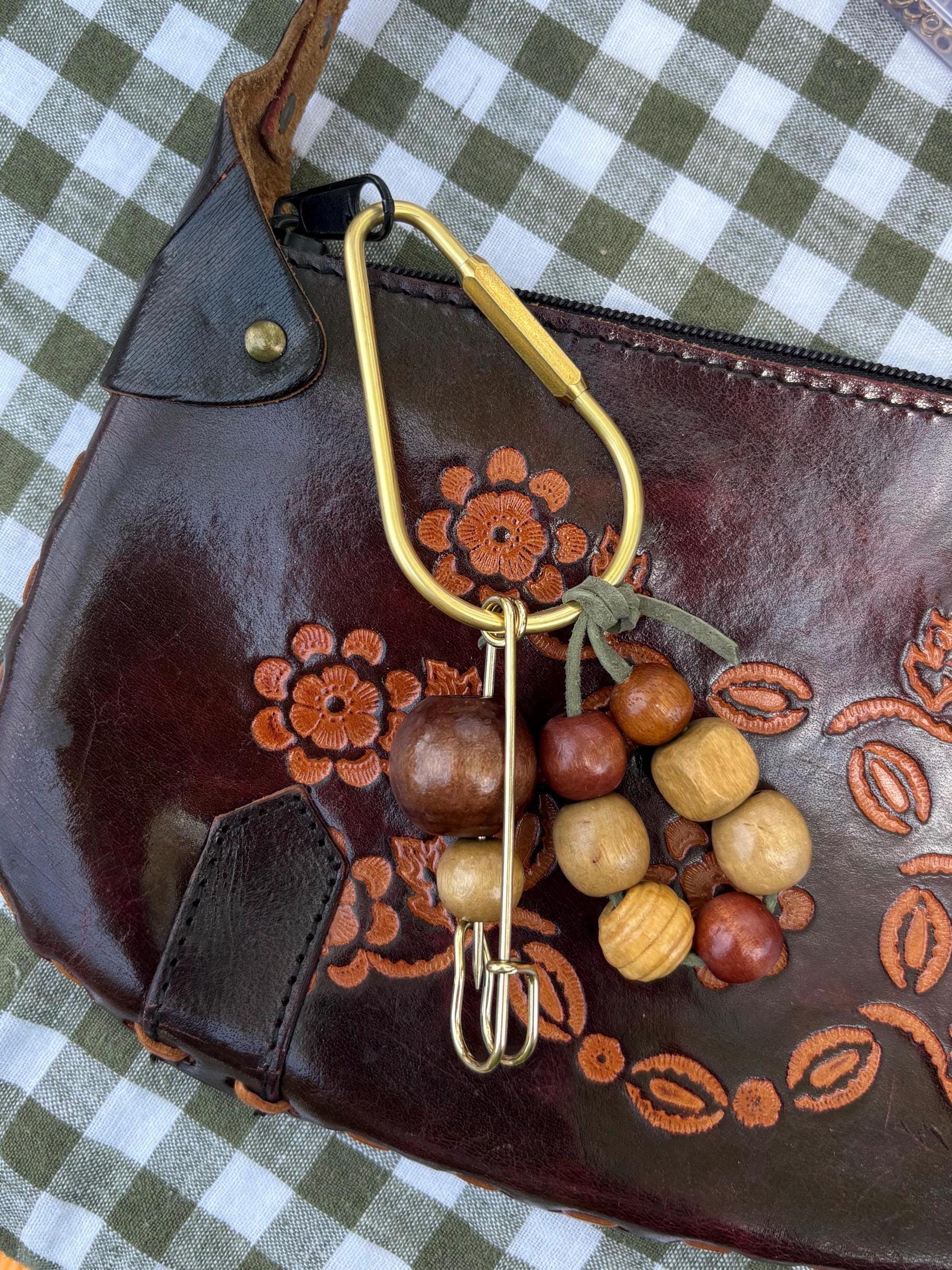 Bag Charm Keychain with Wood Beads and Suede Cord, Customizable and Handmade with Gold Carabiner + Accents, Gifts and Party Favors