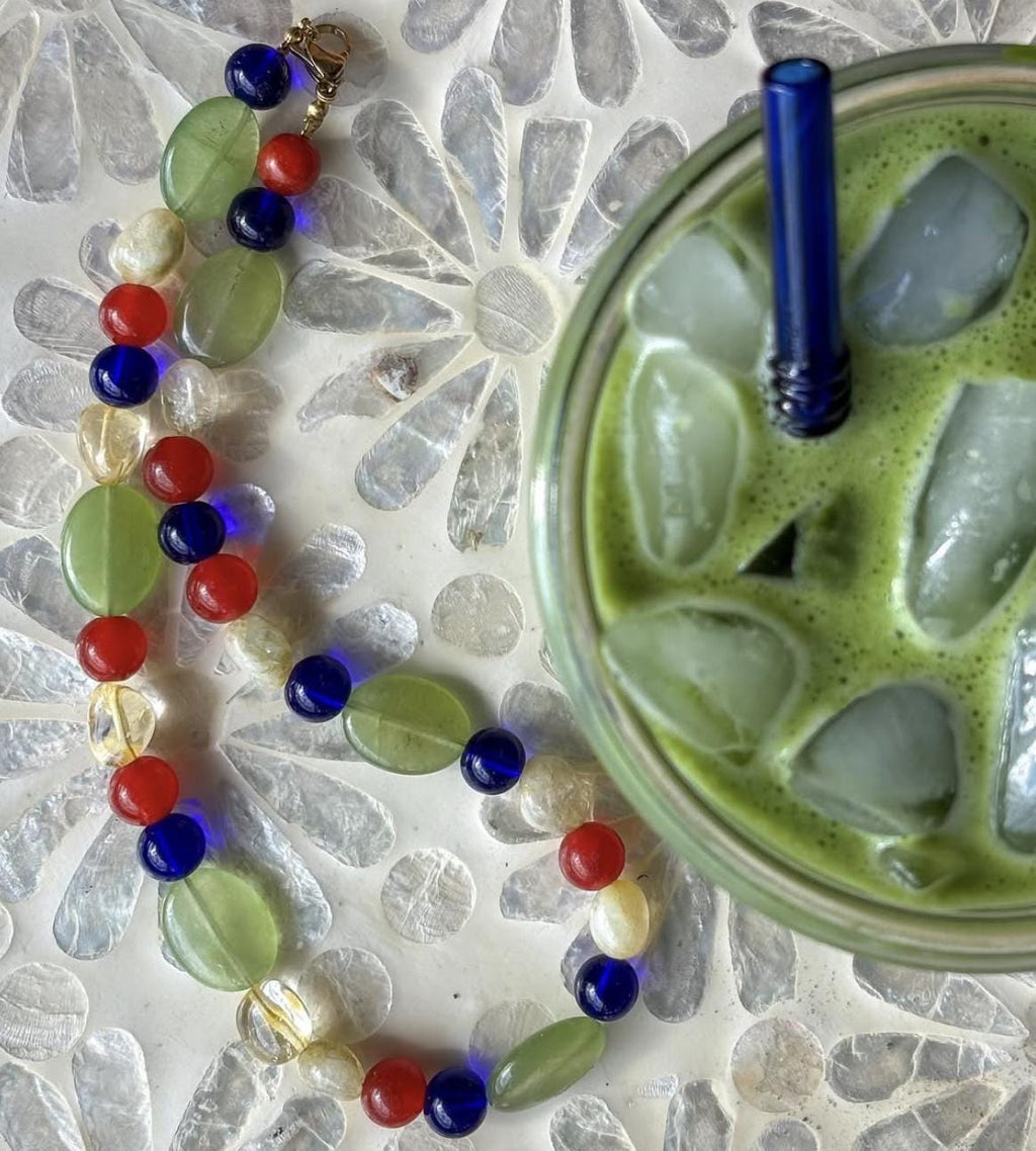 Chunky Colorful Necklace with Tarnish Resistant Gold Accents | Claw Clasp with Glass and Stone Beads | 17” + Customizable