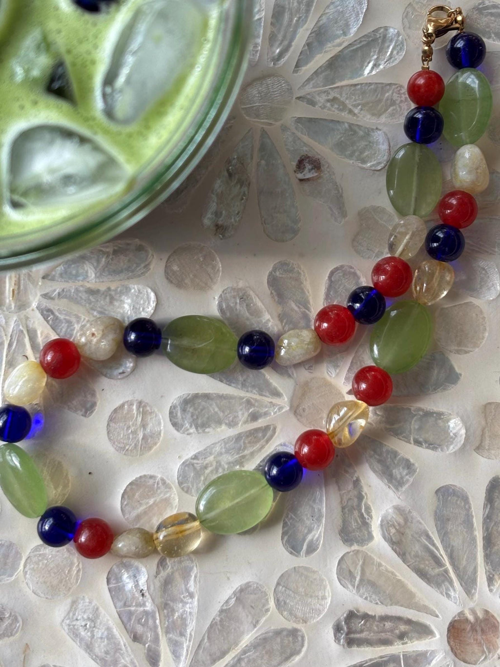 Chunky Colorful Necklace with Tarnish Resistant Gold Accents | Claw Clasp with Glass and Stone Beads | 17” + Customizable