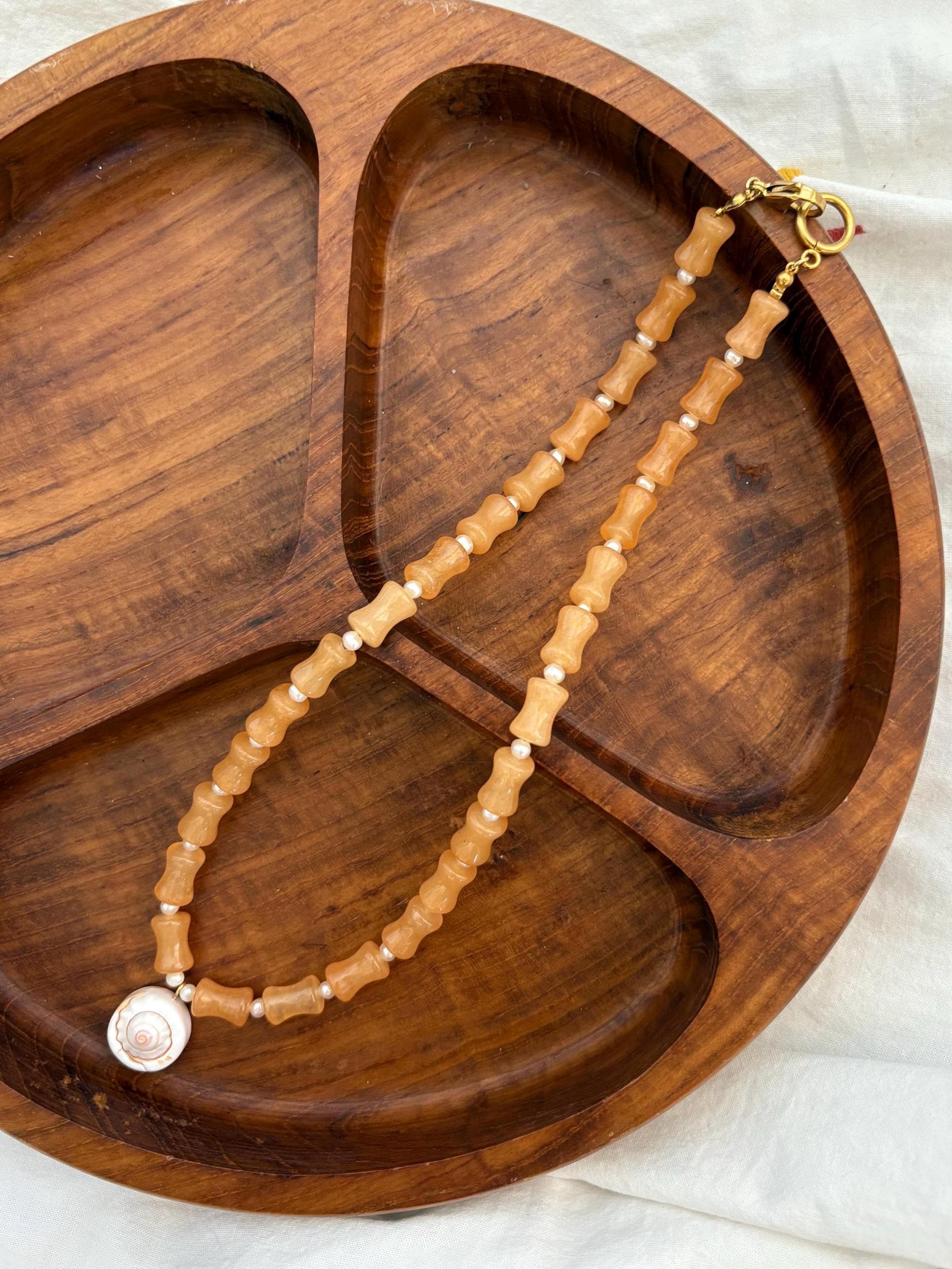 Necklace with Freshwater Pearls and Shells | Tarnish Resistant Gold Accents | Claw Clasp with Glass Coral Style Beads | 18” + Customizable