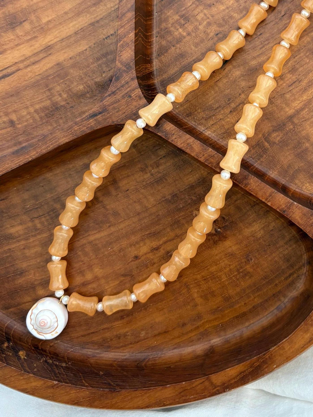 Necklace with Freshwater Pearls and Shells | Tarnish Resistant Gold Accents | Claw Clasp with Glass Coral Style Beads | 18” + Customizable