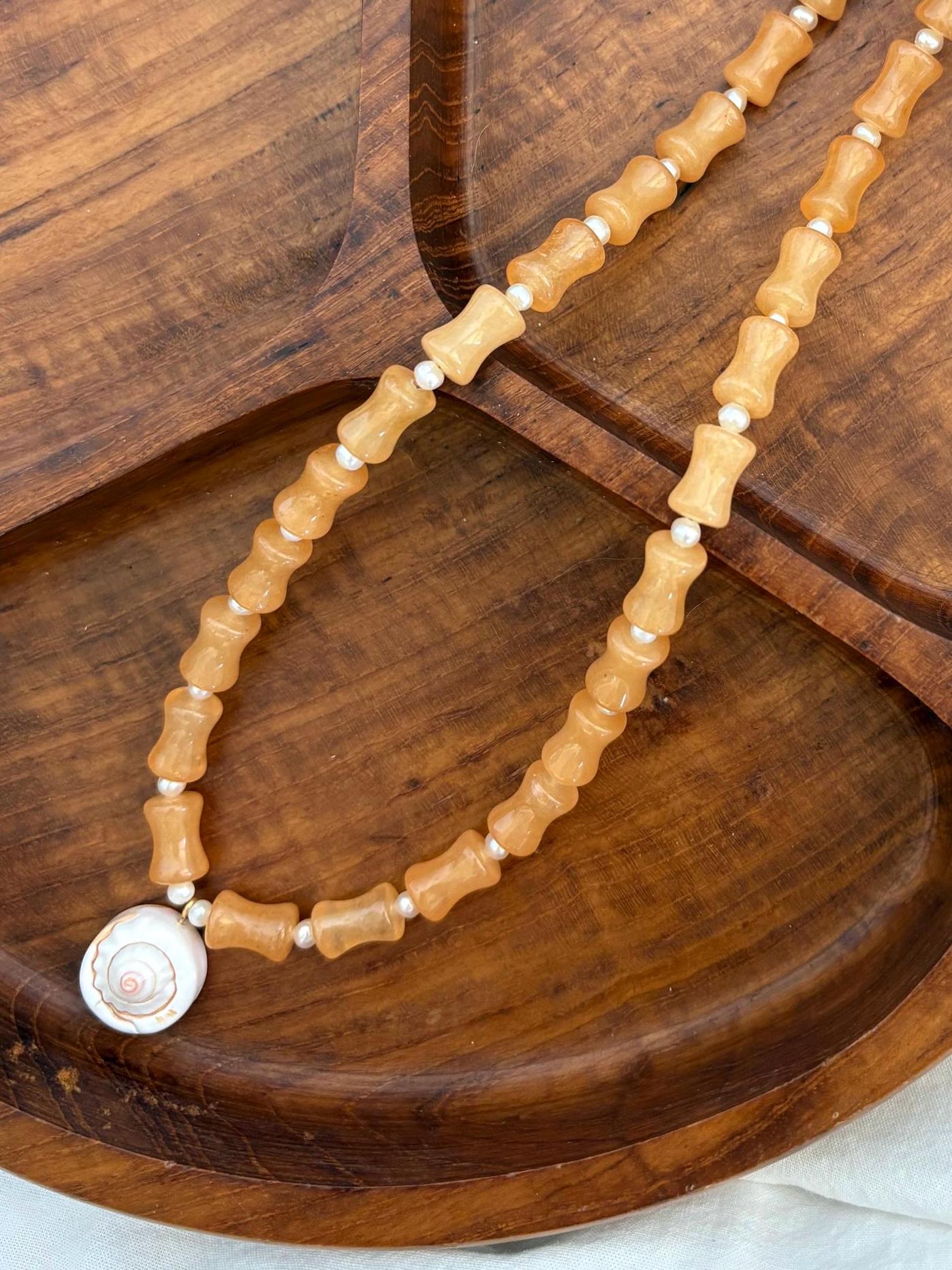 Necklace with Freshwater Pearls and Shells | Tarnish Resistant Gold Accents | Claw Clasp with Glass Coral Style Beads | 18” + Customizable