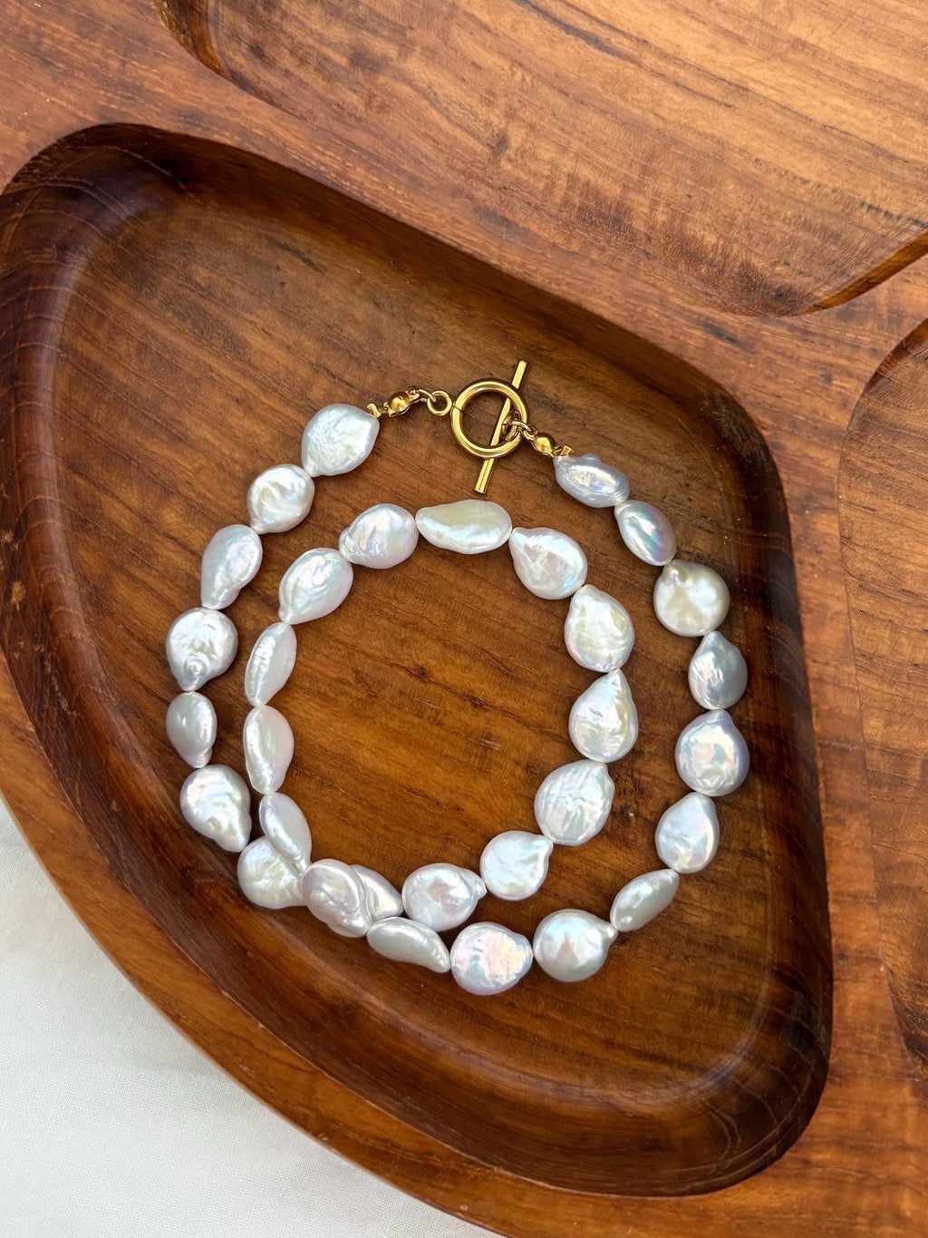 Coin Pearl Choker Necklace | Tarnish Resistant Gold Accents | Circle Toggle Clasp | 16” + Customizable