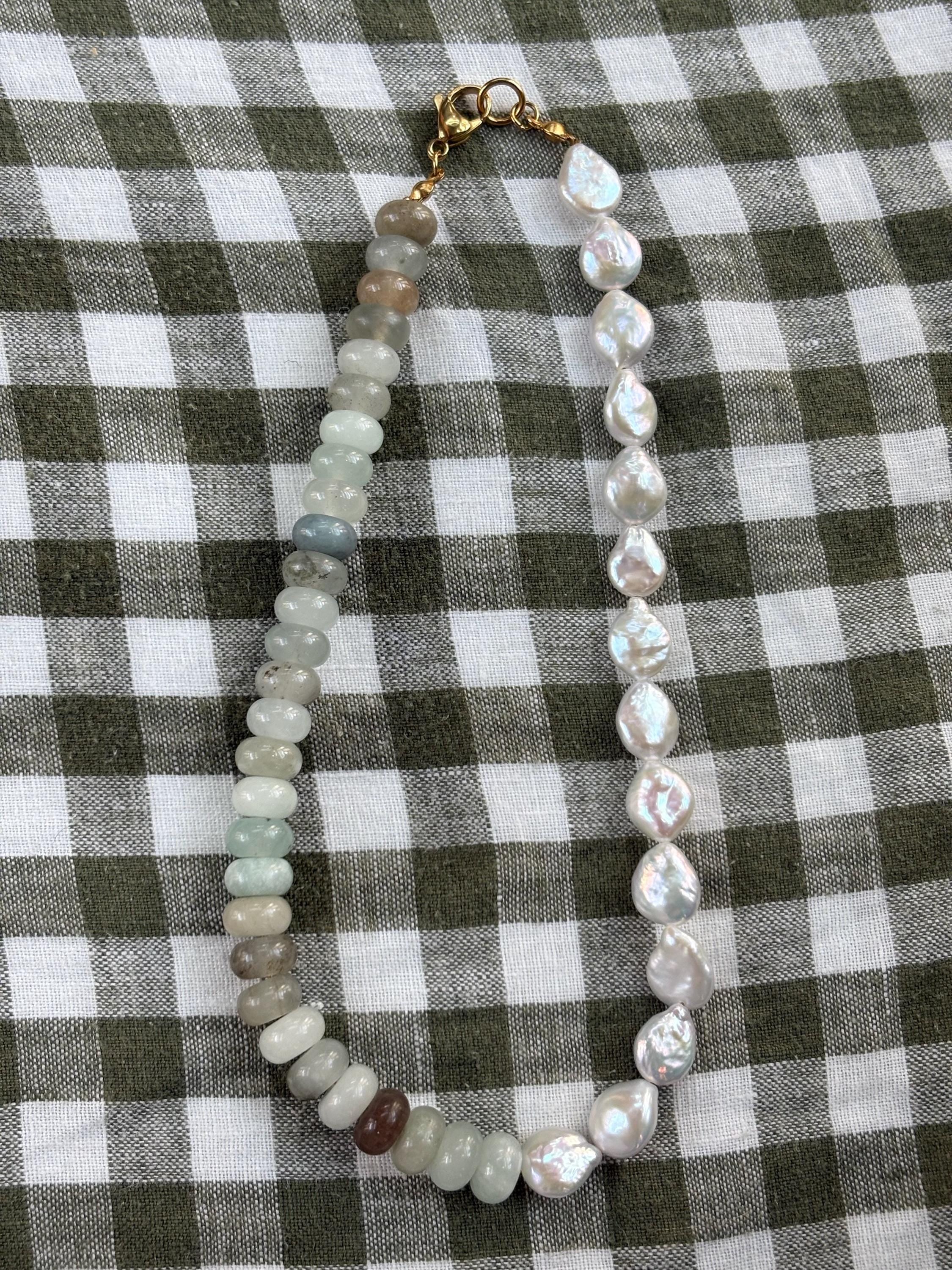 Pearl and Glass Beaded Dual Necklace with Tarnish Resistant Gold Accents | Toggle Clasp Closure and Donut Roundelle Glass Beads | 16”
