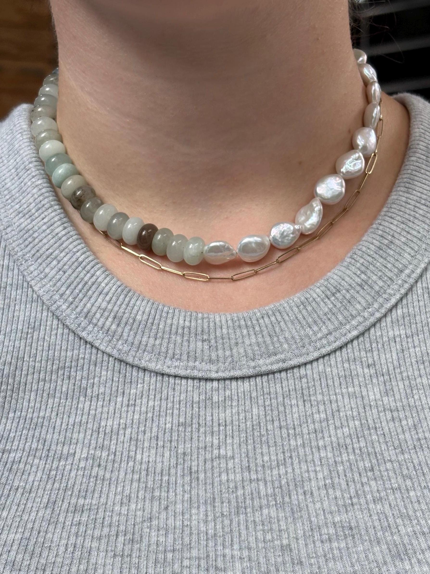 Pearl and Glass Beaded Dual Necklace with Tarnish Resistant Gold Accents | Toggle Clasp Closure and Donut Roundelle Glass Beads | 16”